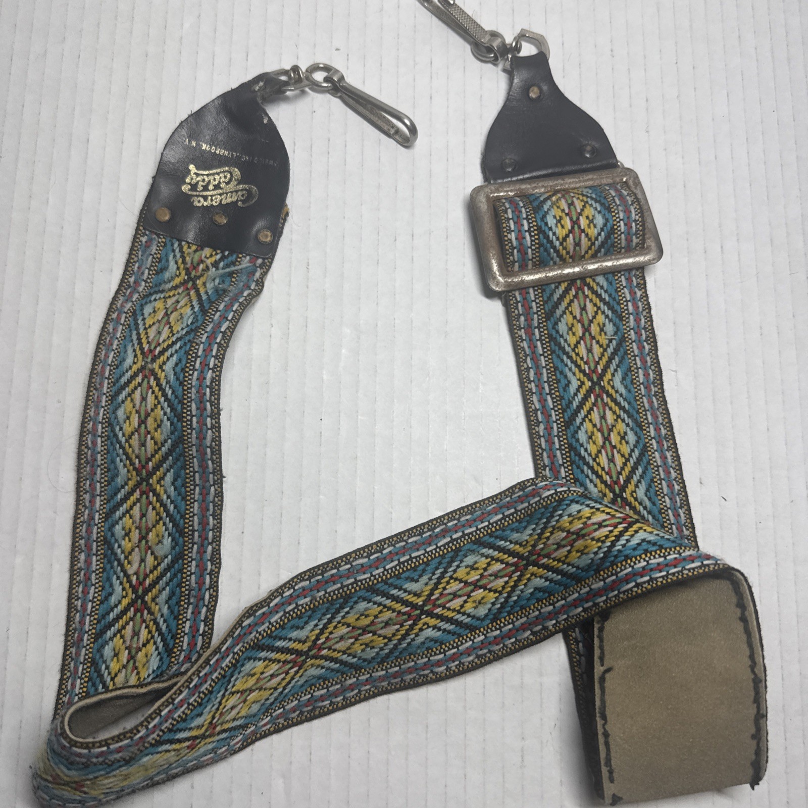 vintage AMBICO Camera Caddy  39”wide strap holder retro woven multicolor classic