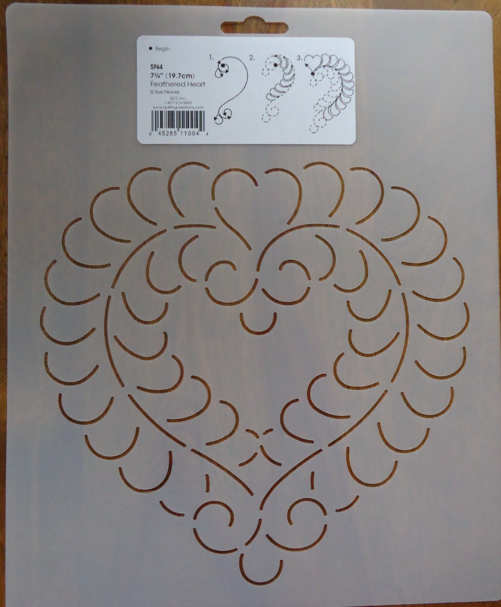 Stencil Quilting Feathered Heart 7 3/4" 19.7cm QC sew quilt template SN4 stitch
