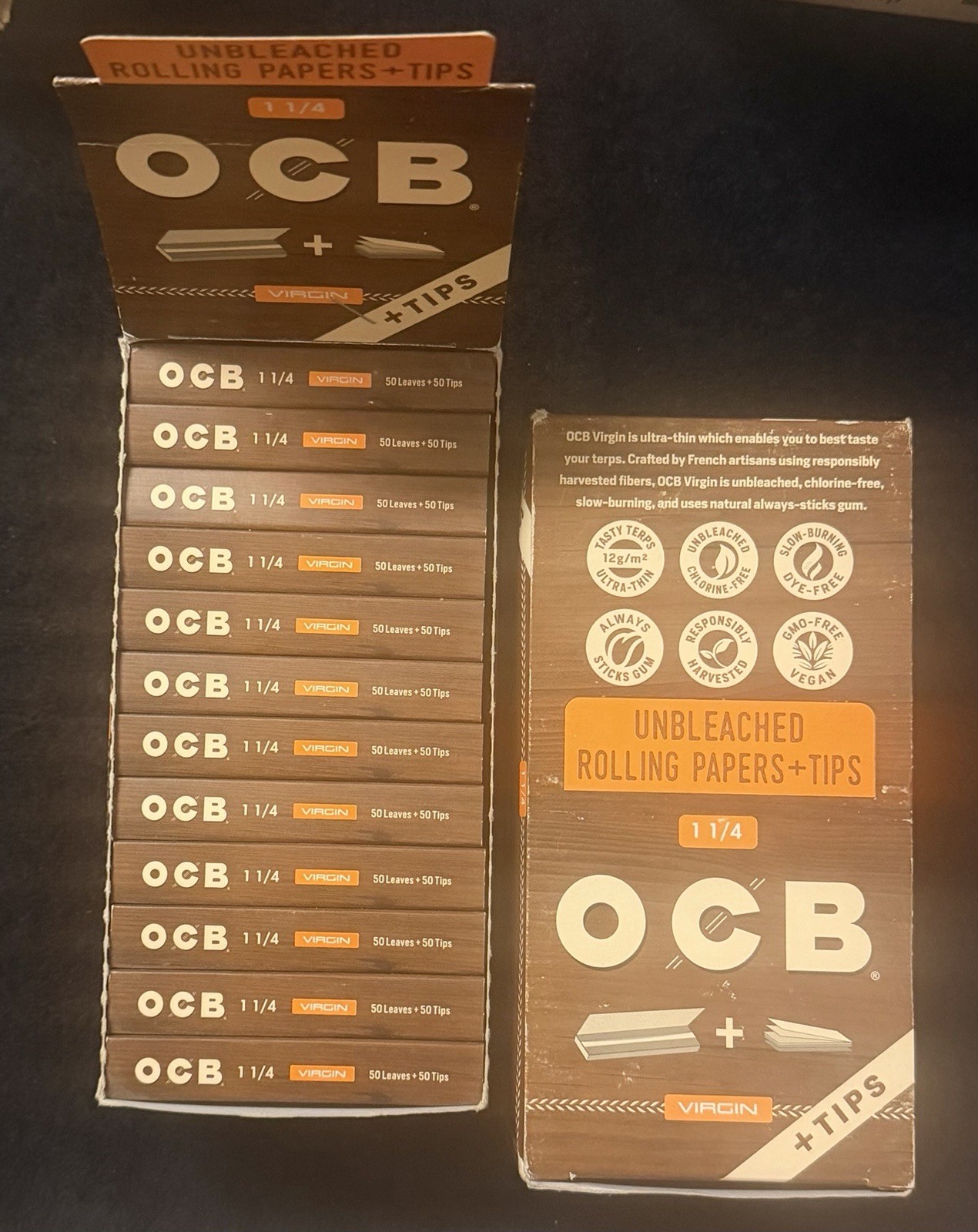 OCB 1-1/4 Unbleached Paper + Tips FullBox 24 Packs 50 Leaves