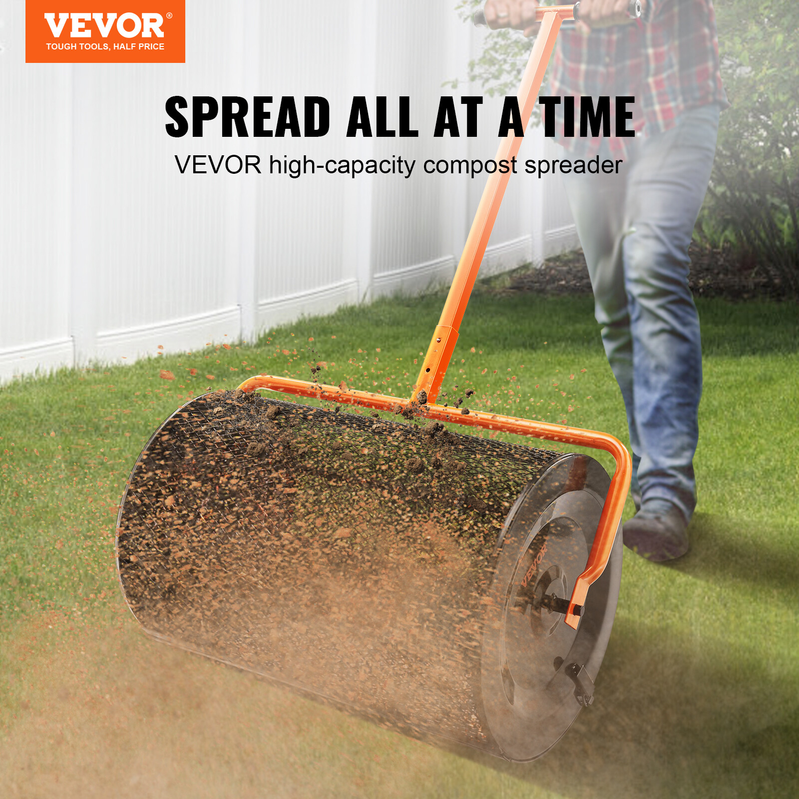 VEVOR Compost Spreader Peat Moss Spreader 24" Wide 24.4-26.4" Height Adjustable
