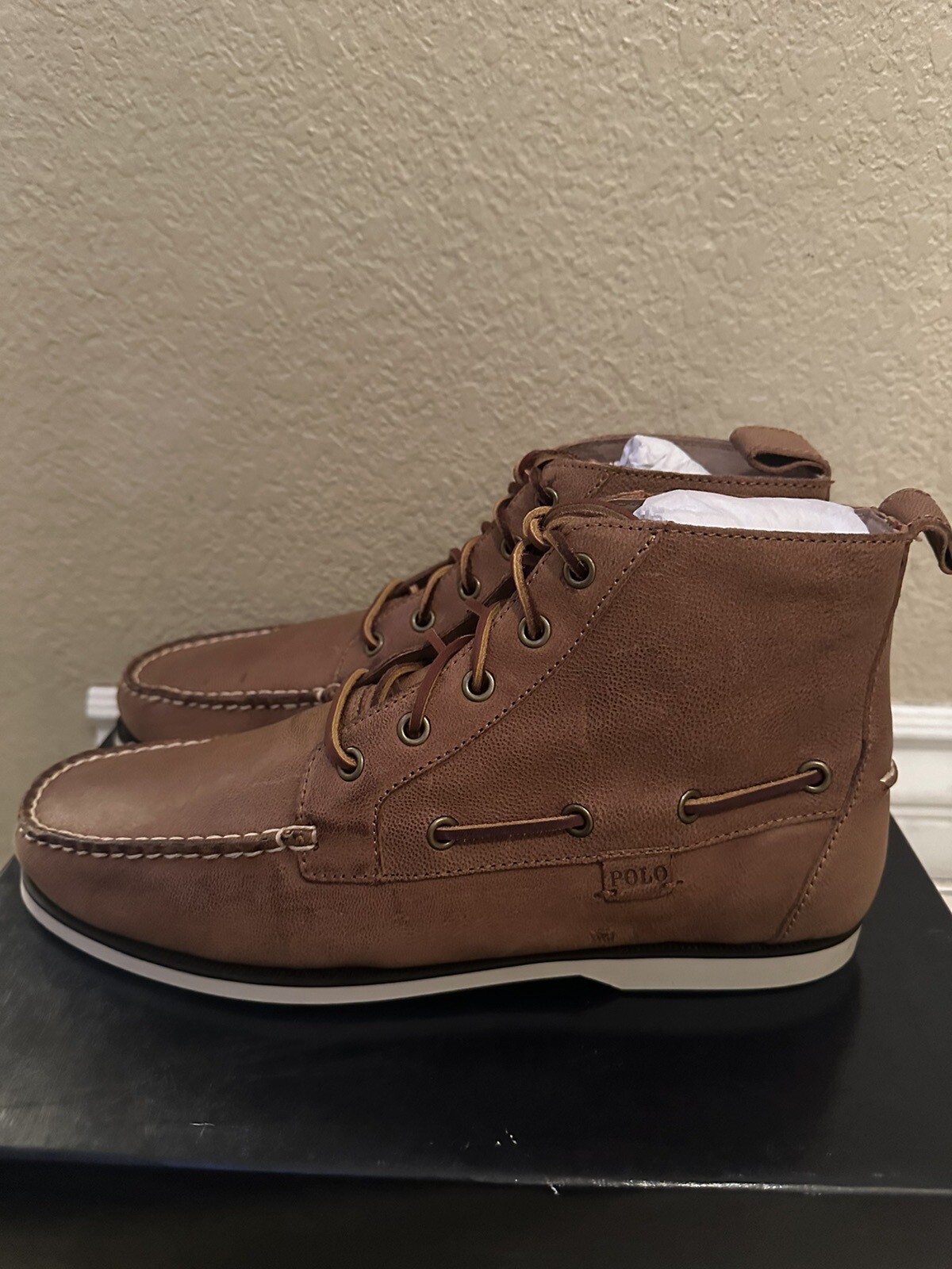 Polo Ralph Lauren Men’s Barrott Polo Tan Leather Boots Lace Up Size 10.5 D New