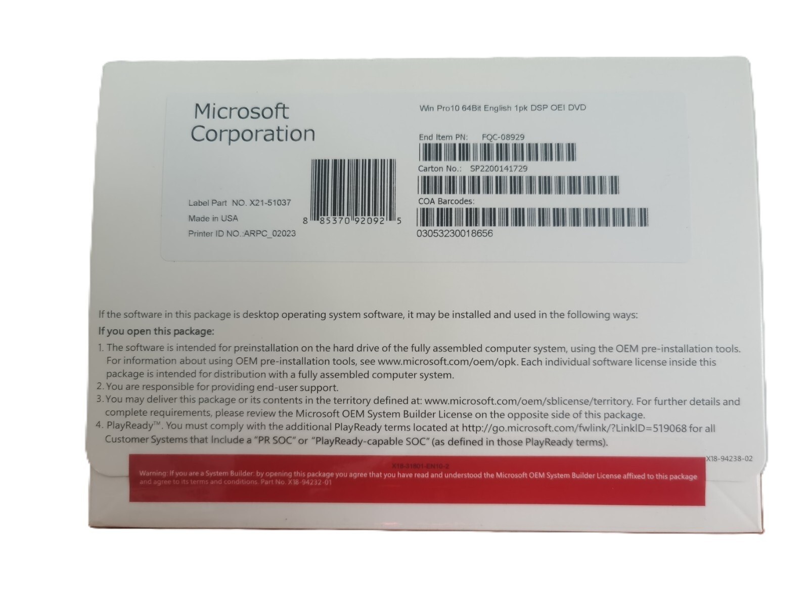 Win 10 Pro 64-Bit DVD with Product Key NEW Sealed & US Stock & FREE Shipping