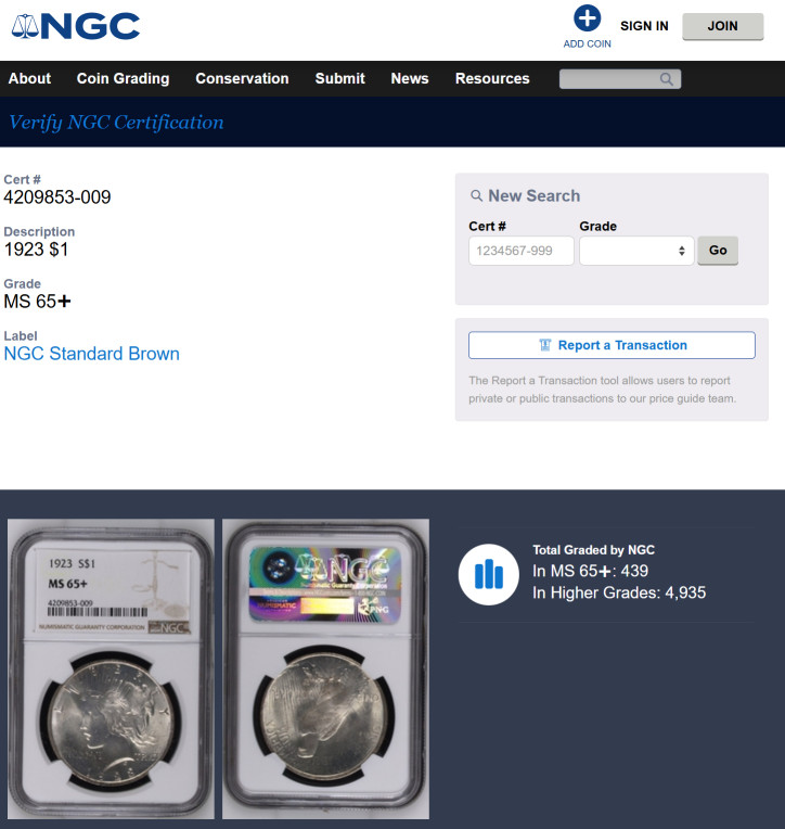 1923 Peace Dollar NGC MS65 + 90% Silver MS 65+ Plus PQ