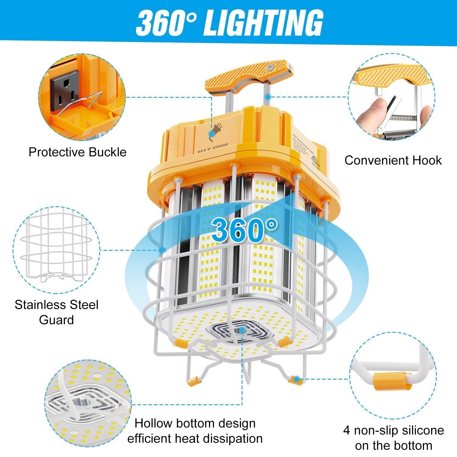 LED Temporary Work Light Shed Construction Lighting Jobsite On/Off Power Switch