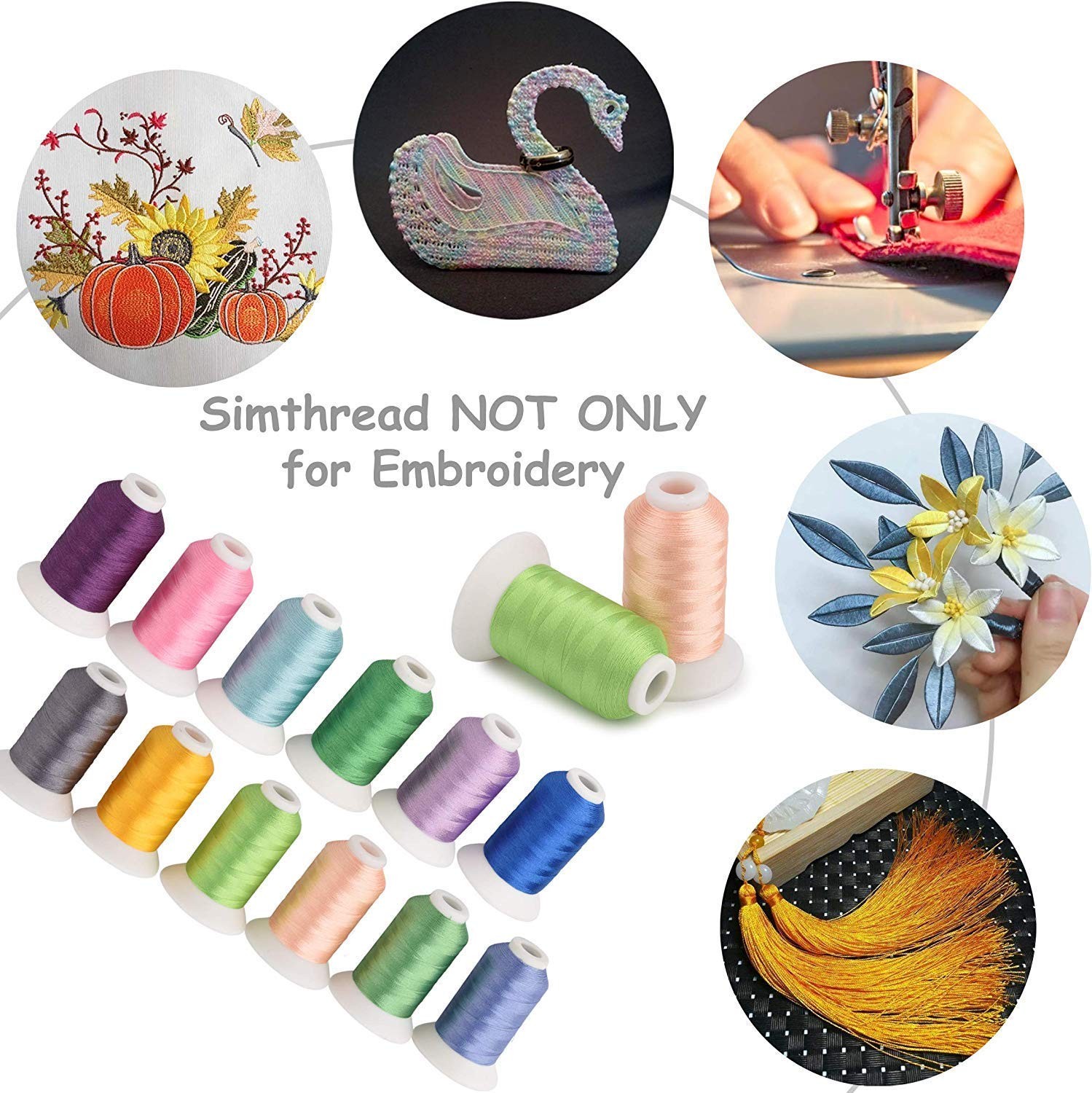 Simthread 63 Colors Polyester Compatible with Brother Embroidery Machine Thread