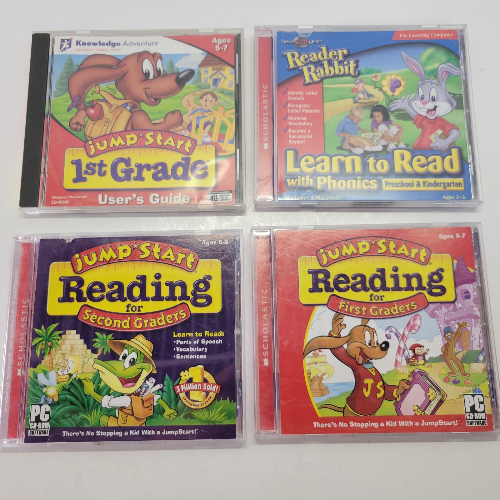 4 JumpStart Reader Rabbit Reading Preschool Kindergarten 1st 2nd Grades CD Rom