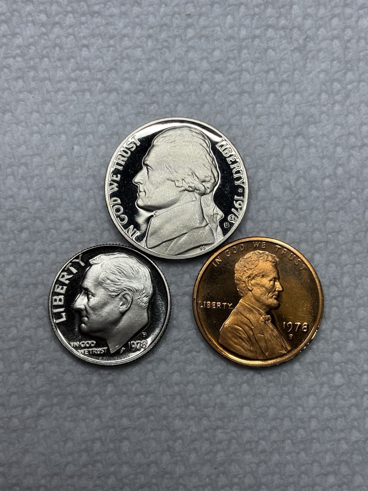 1978 S Proof Dime, Nickel And Penny From US Proof Set In DCAM