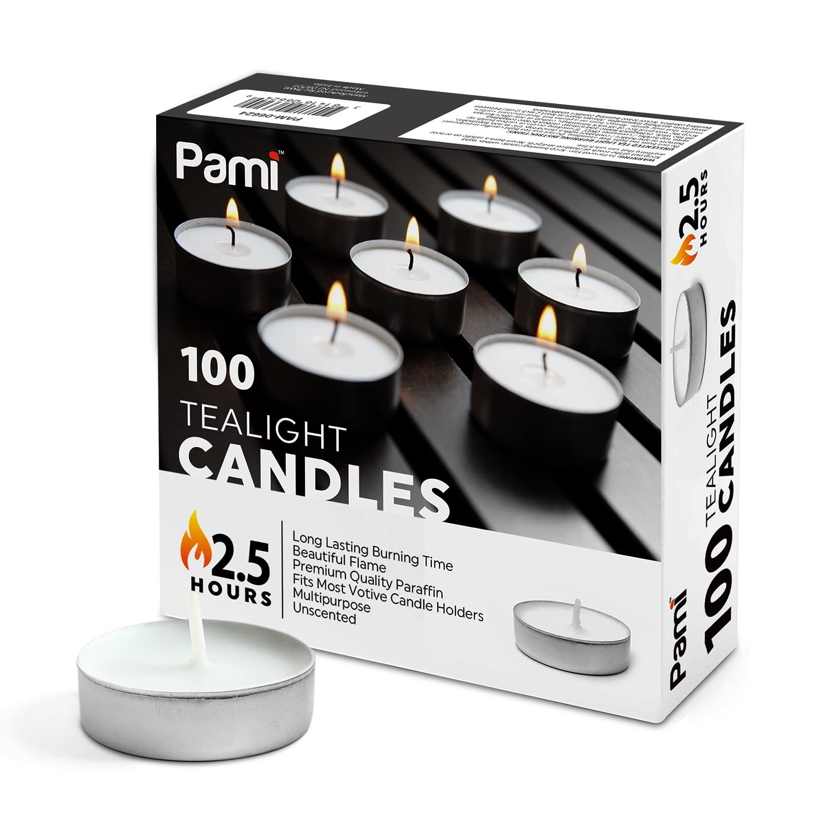 PAMI Tealight Candles 100 Pack Little Small 1in Round Unscented 2.5h Burn Tim...