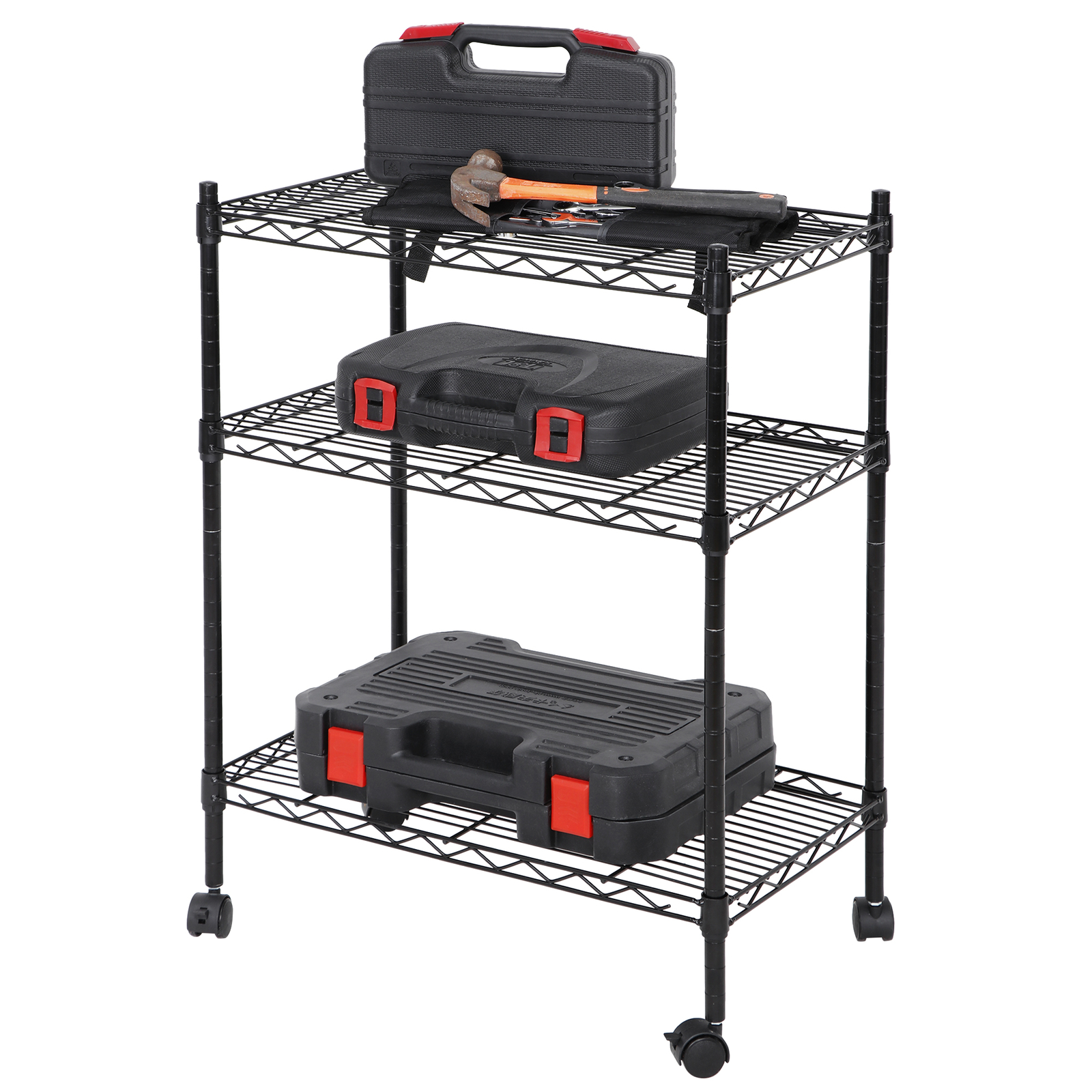 Unit Shelving Metal 3 Tier Wire Rack Organizer Adjustable Shelve with 4 Wheels
