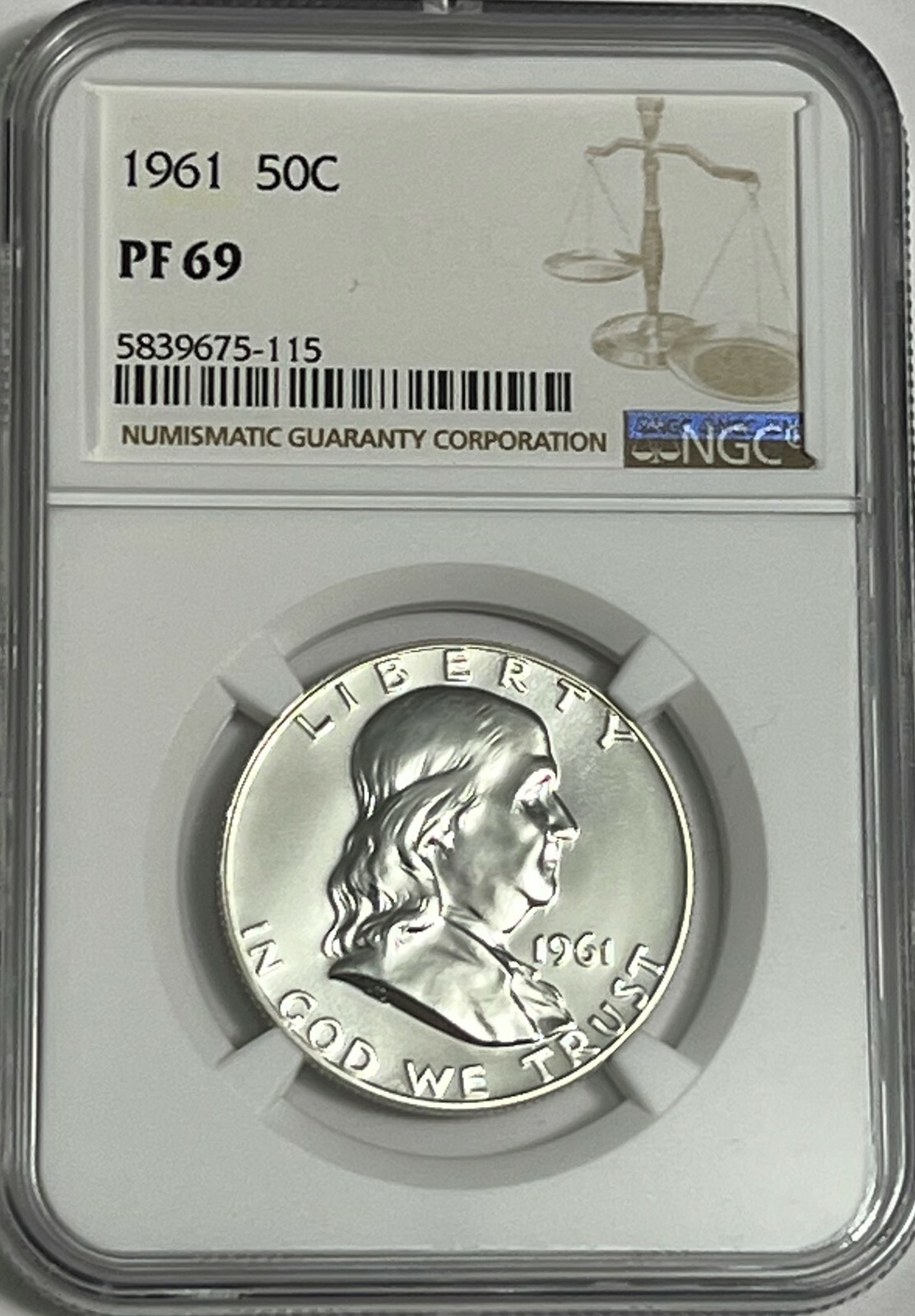 1961 NGC PF69 Silver Proof Ben Franklin Half Dollar Bright White Coin 50C White