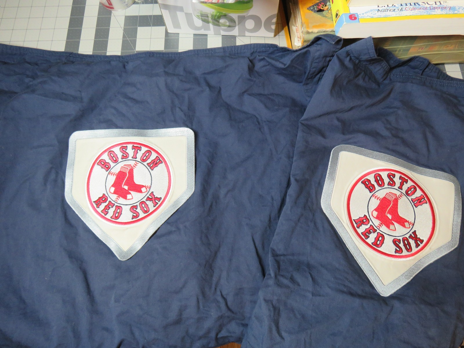 TWO Pottery Barn Teen Standard Pillow Sham Boston Red Sox Patch Baseball MLB Vtg