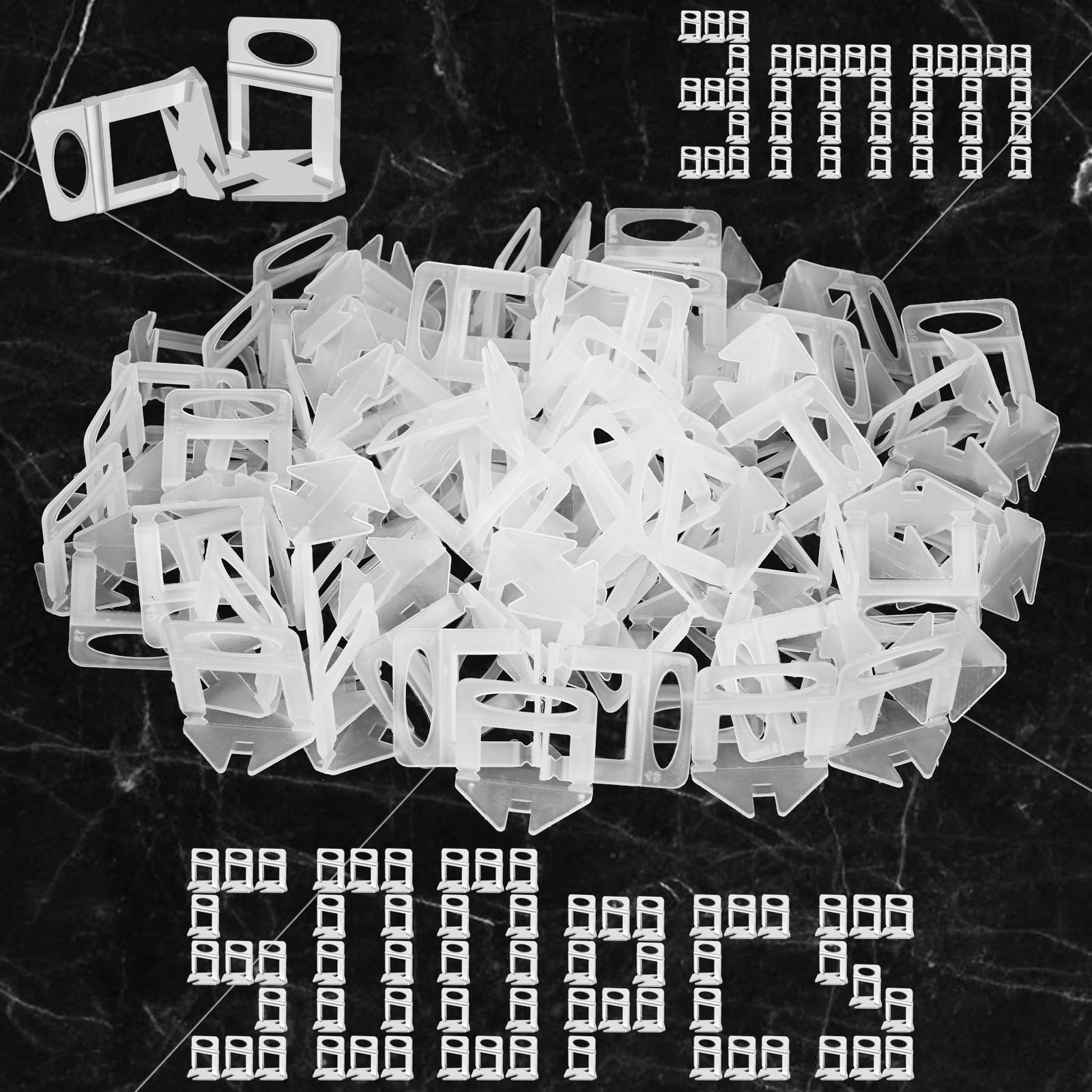 Tile Leveling System Clips 1/8 Inch (3mm) 500Pcs Tile Spacers Leveling Clips ...