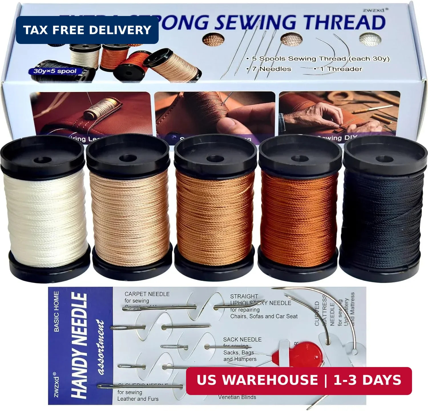 Extra Strong Upholstery Repair Sewing Thread Kit and Heavy Duty Household Hand N