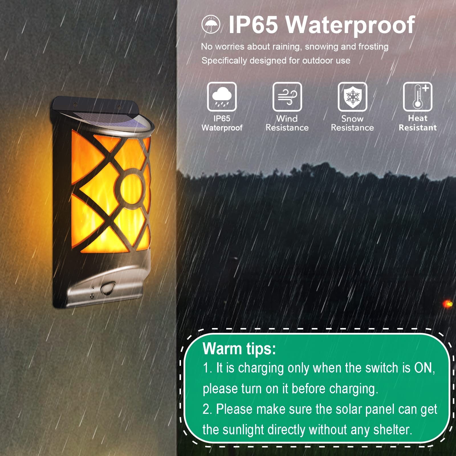 Solar Flame Lights Outdoor, Flickering Flames Solar Wall Light, Fire Effect 6...