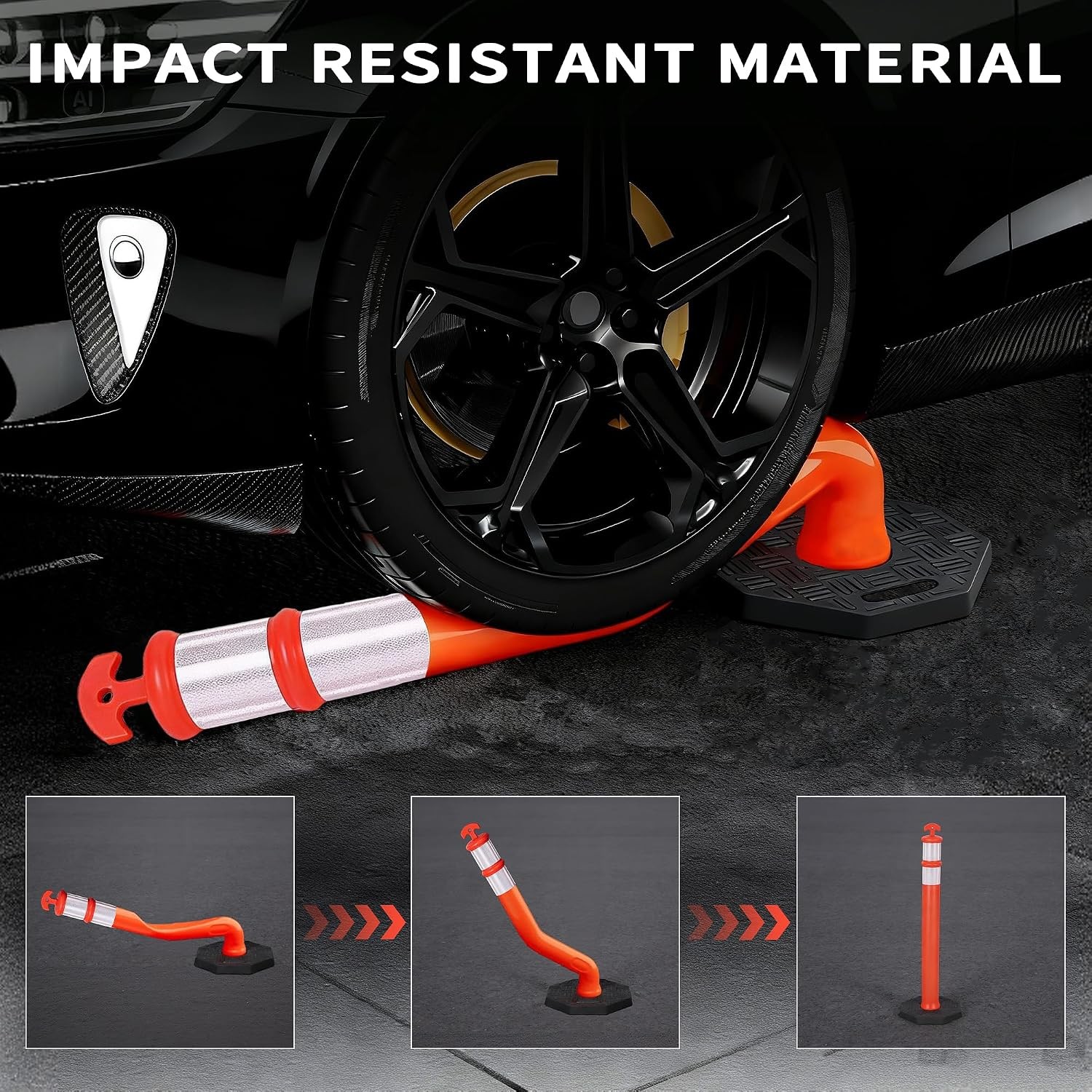 6Pack 42 Inch Delineator Post with Base, Portable Orange Traffic Delineator Post