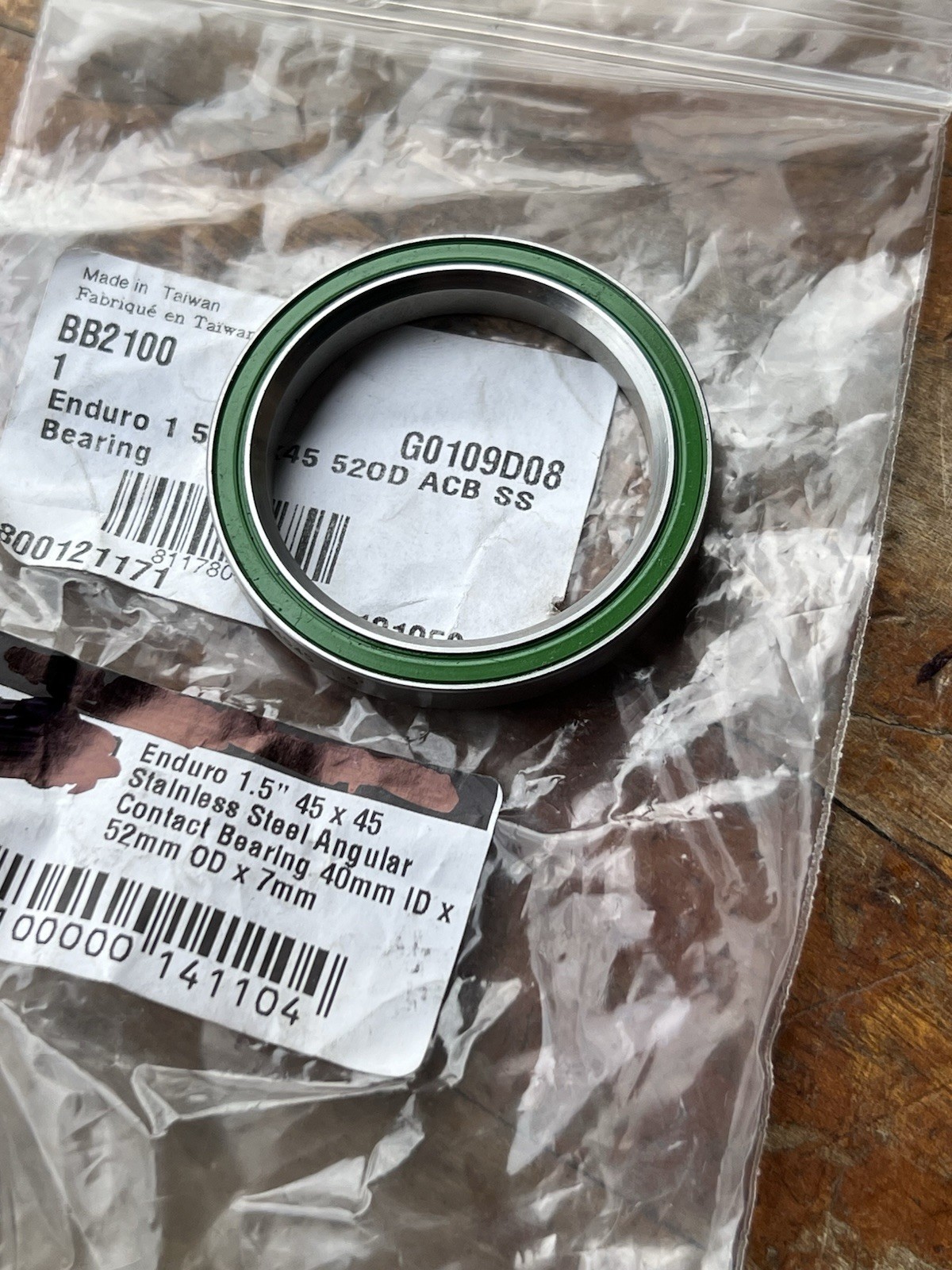 Enduro ACB 1.5" / 52mm Lower Headset Sealed Cartridge Bearing Stainless 45°x45°