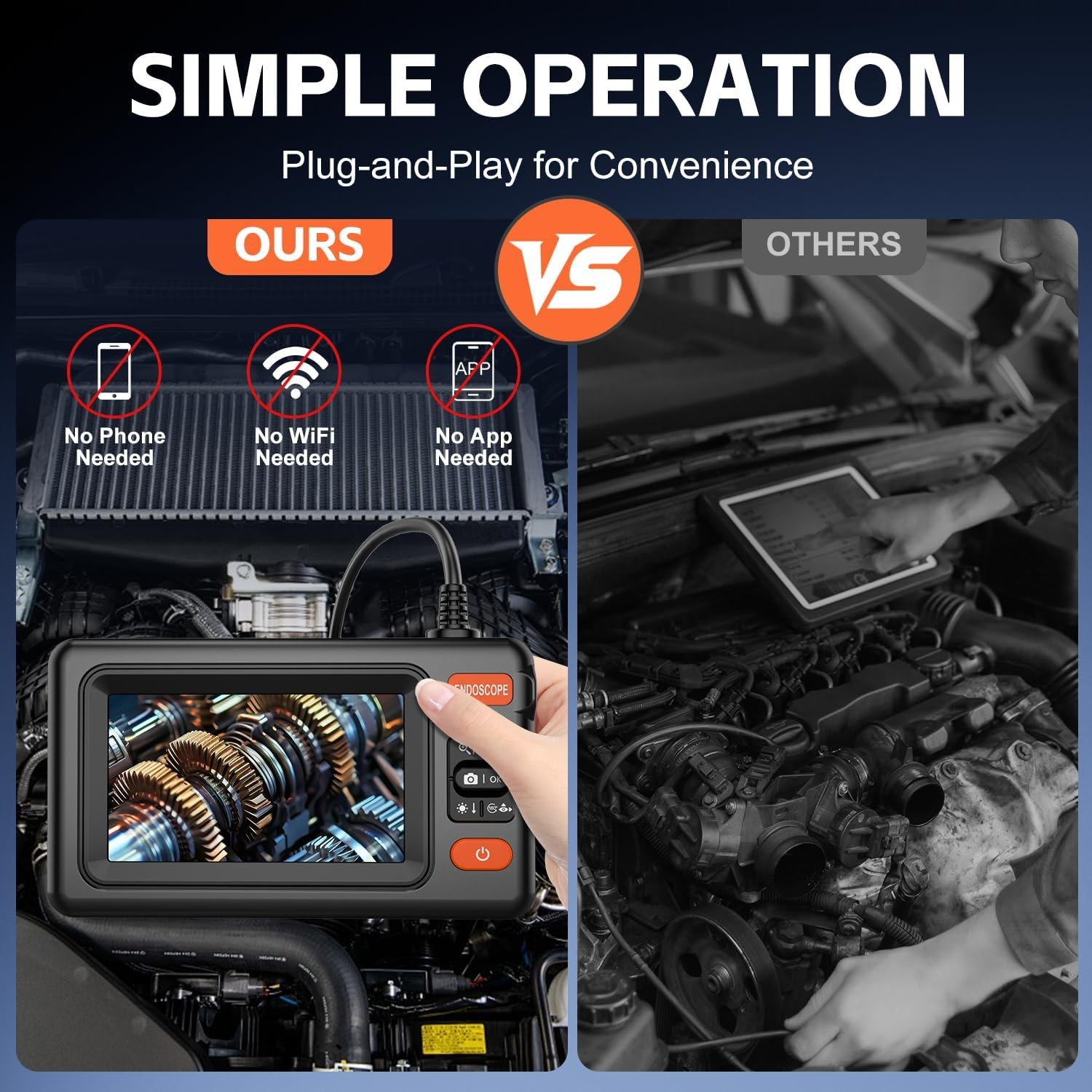 Dual Lens Endoscope Camera with Light, 1920P HD Borescope Camera with 4.3" LCD,