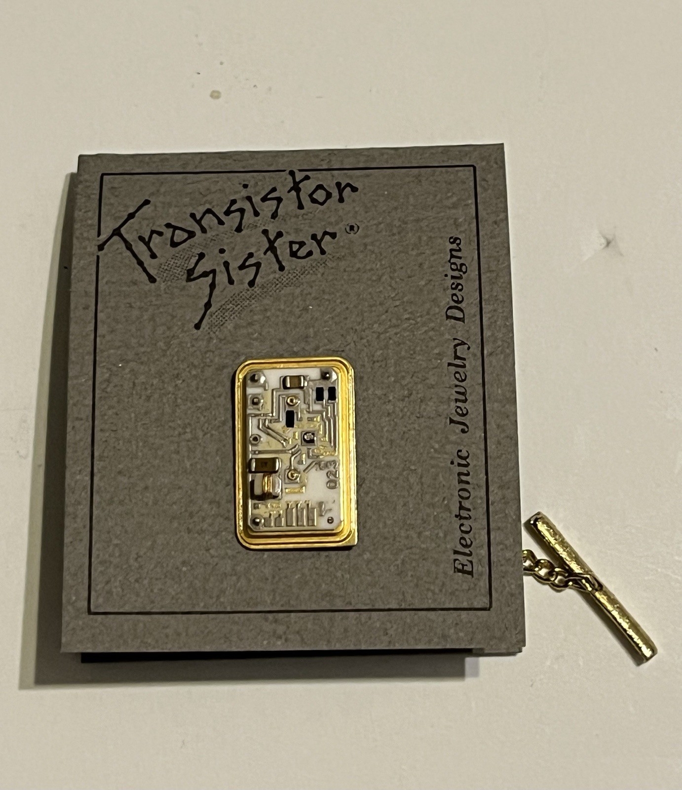 Nice rare brand new gold electric component transistor sister tie pin
