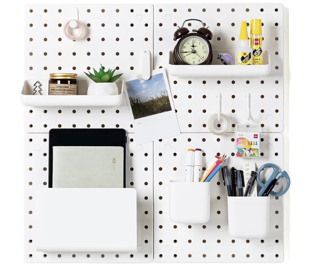Pegboard Combination Wall Organizer Kit, 18 Pieces White