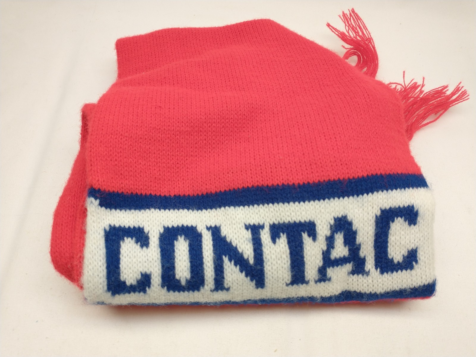 Vintage Scarf Tassels CONTAC DRUG Red White Blue Scarf WPL Promo