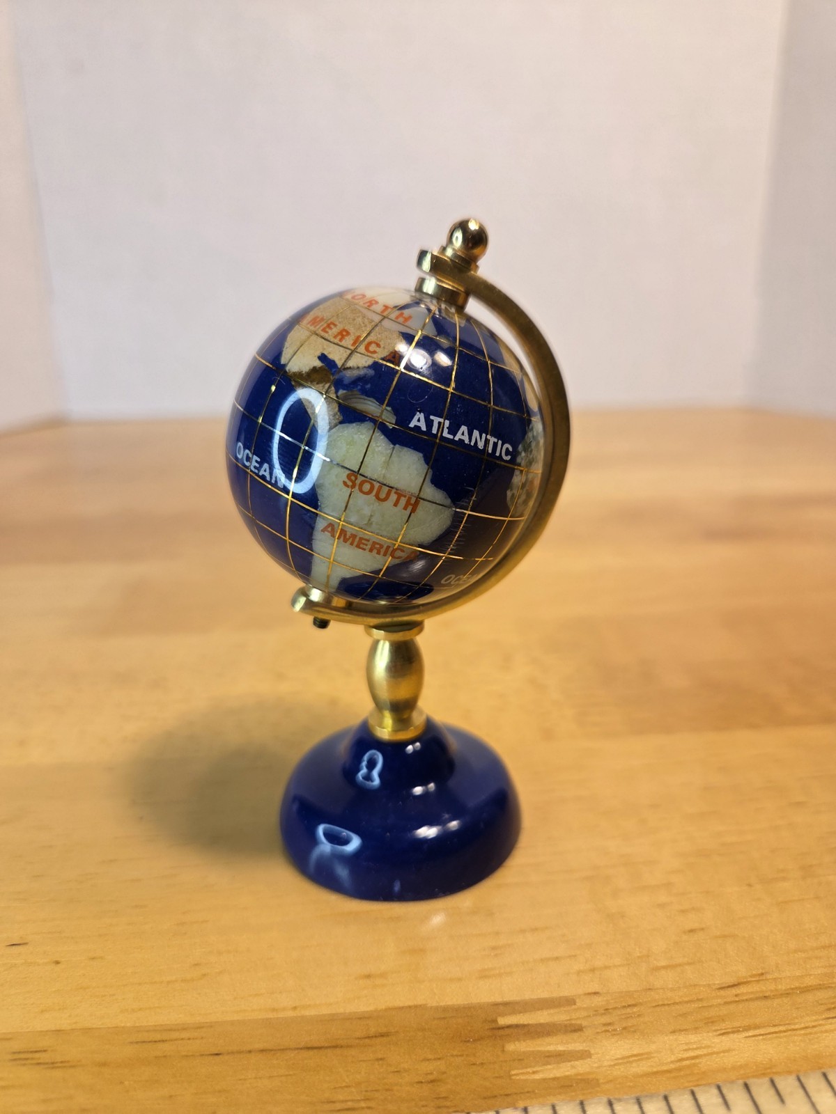 Vintage Desktop Gemstones Of World Globe Semi Precious Inlaid 4” Lapis