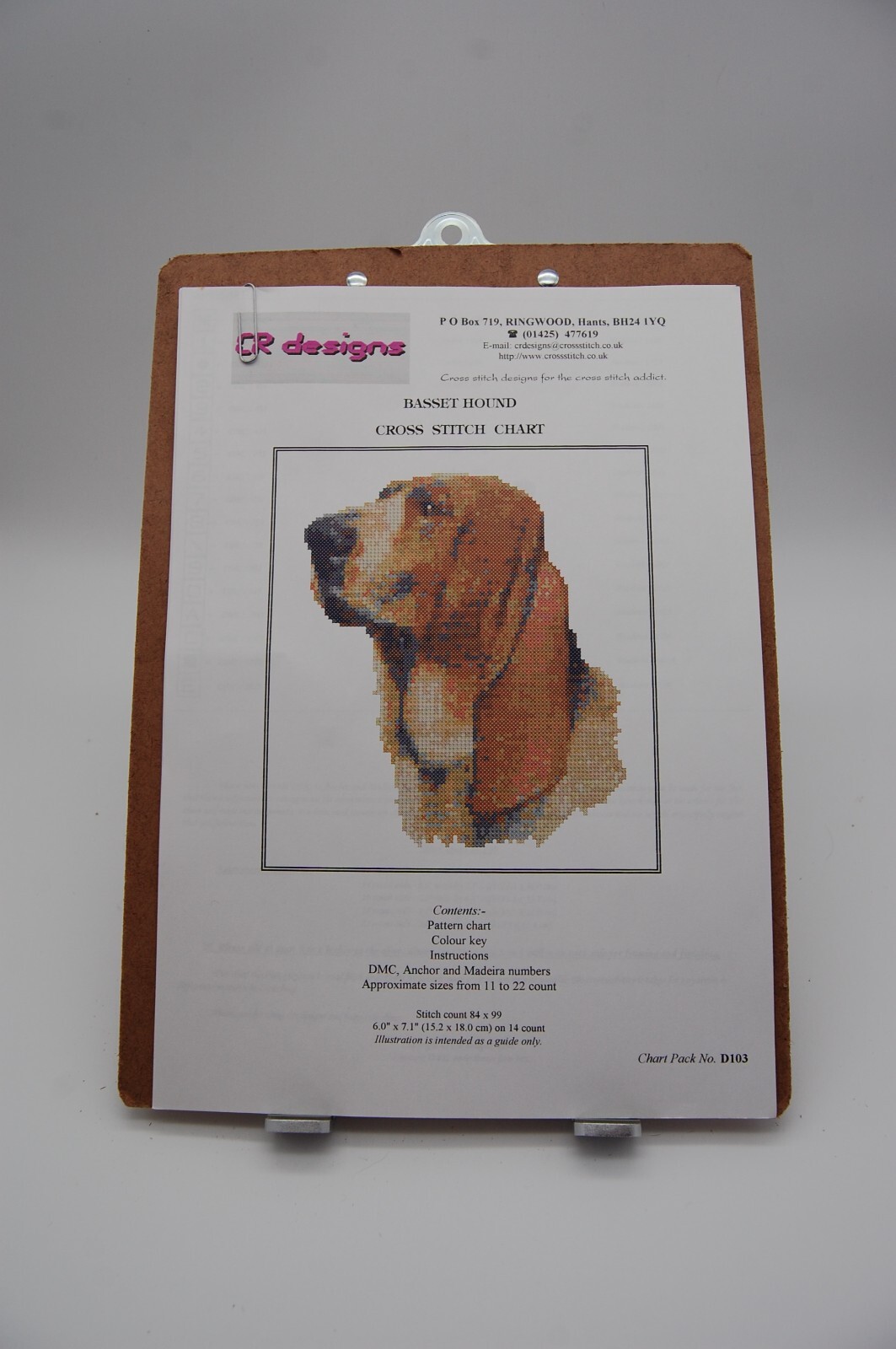 CR Designs Cross Stitch Pattern Chart "Basset Hound" #D103