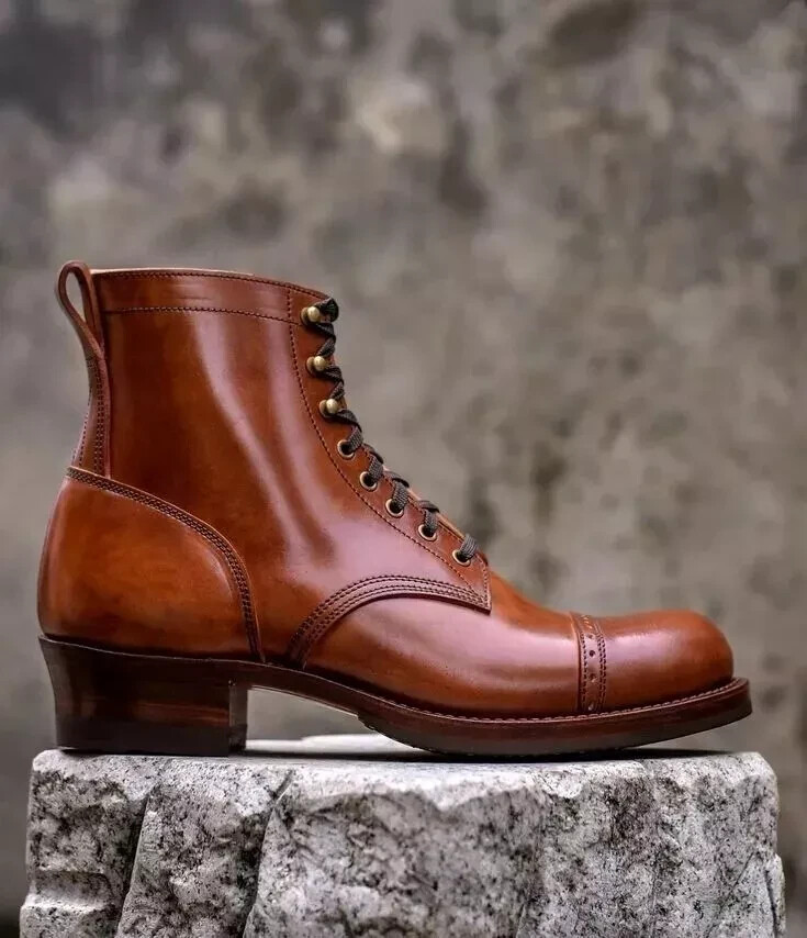 Handmade Men's Tan Genuine Leather Boots Formal Dress Office Shoes, Casual Boots