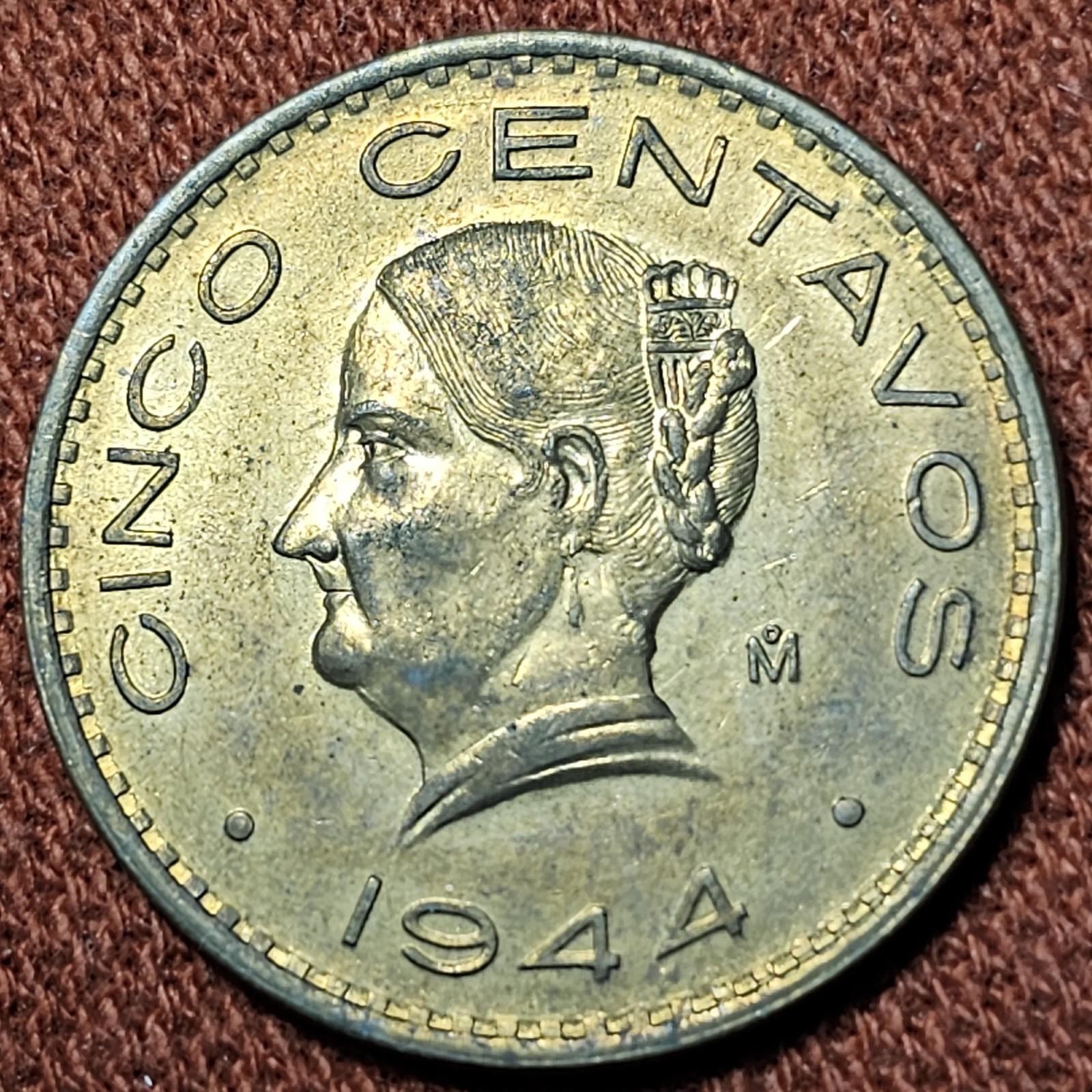 1944 Mo Mexico 5 Centavos Coin AU KM#424