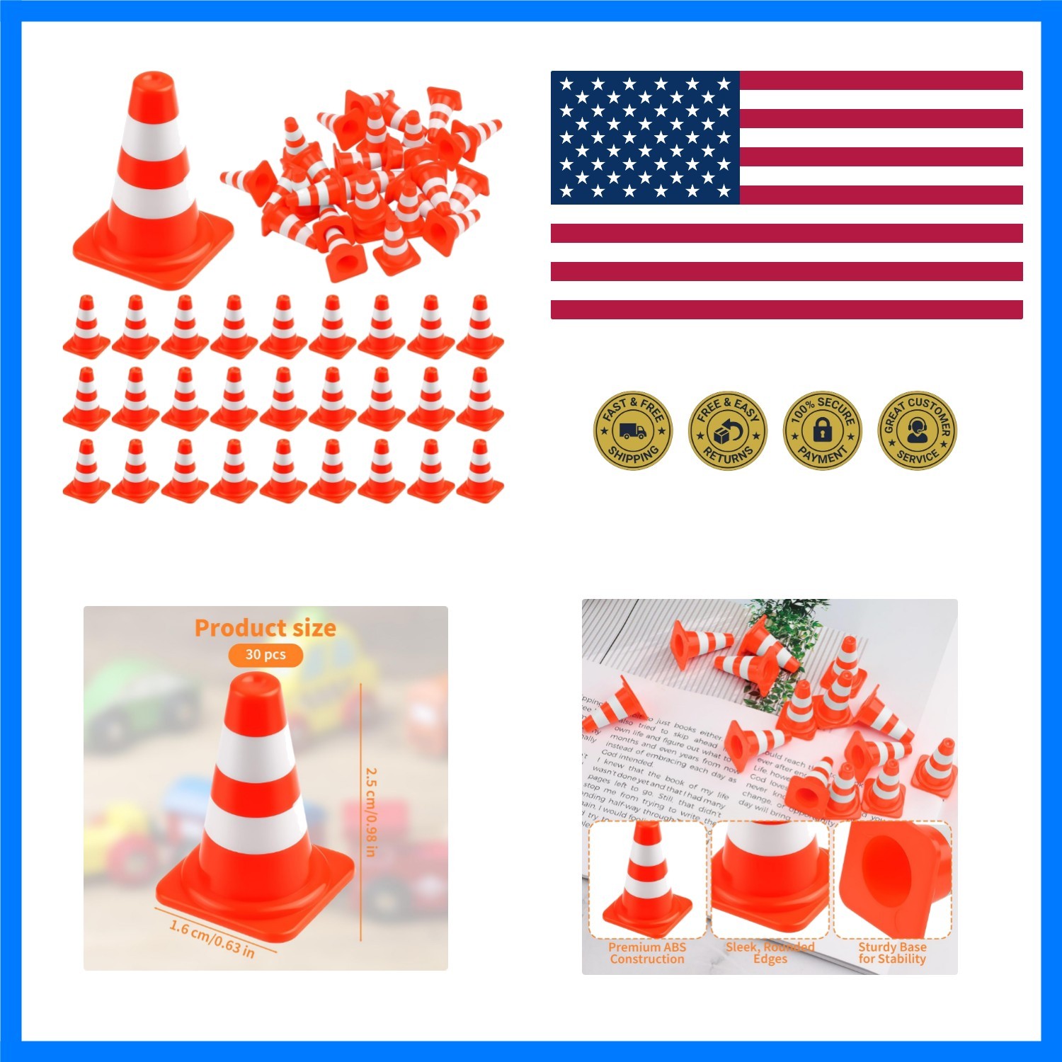 30pcs Mini Traffic Cones, Plastic Miniature Road Safety Cones Training Small ...