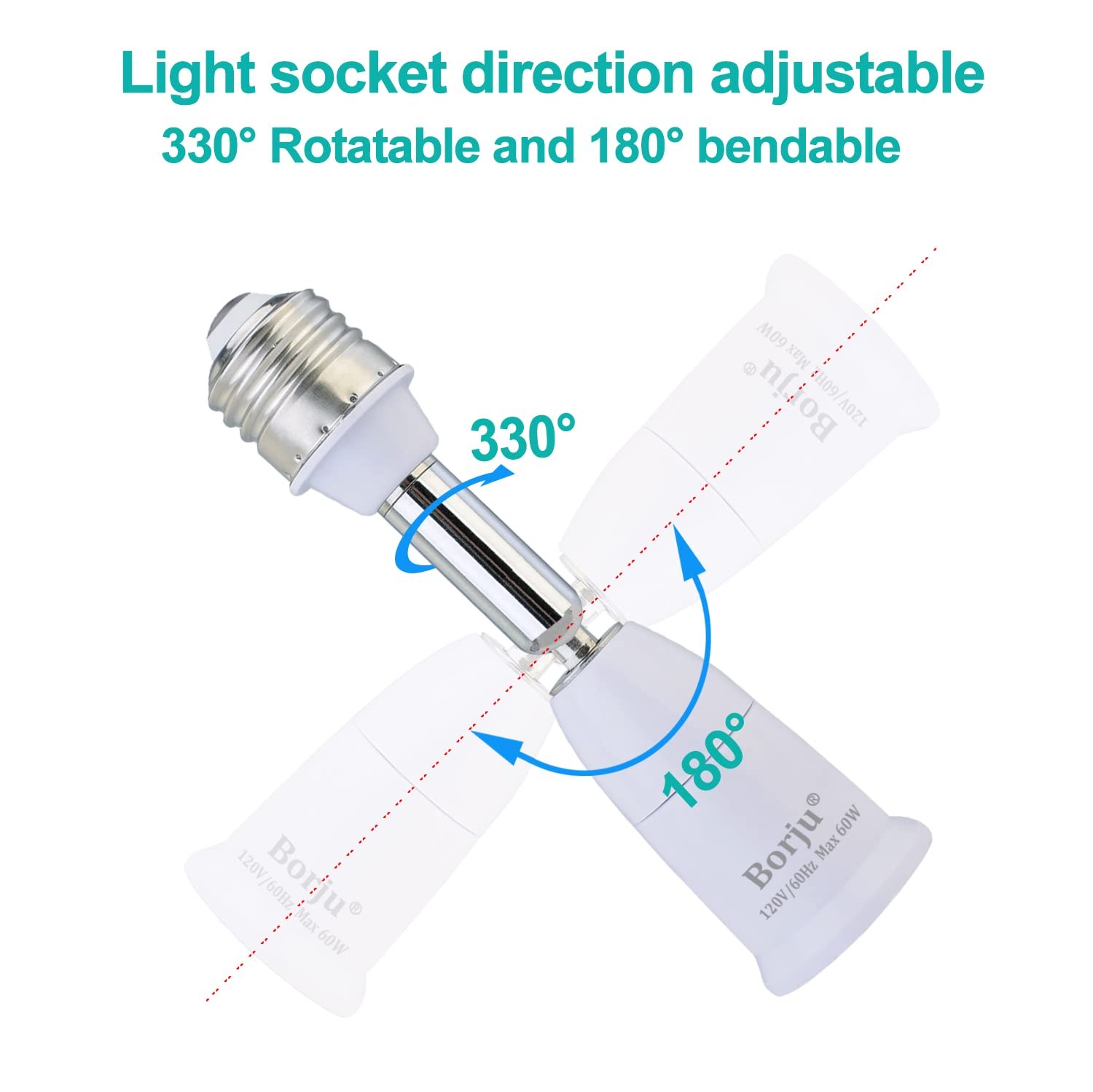 Light Socket Extender [2-Pack], 4.5 Inch Extension, 360° White