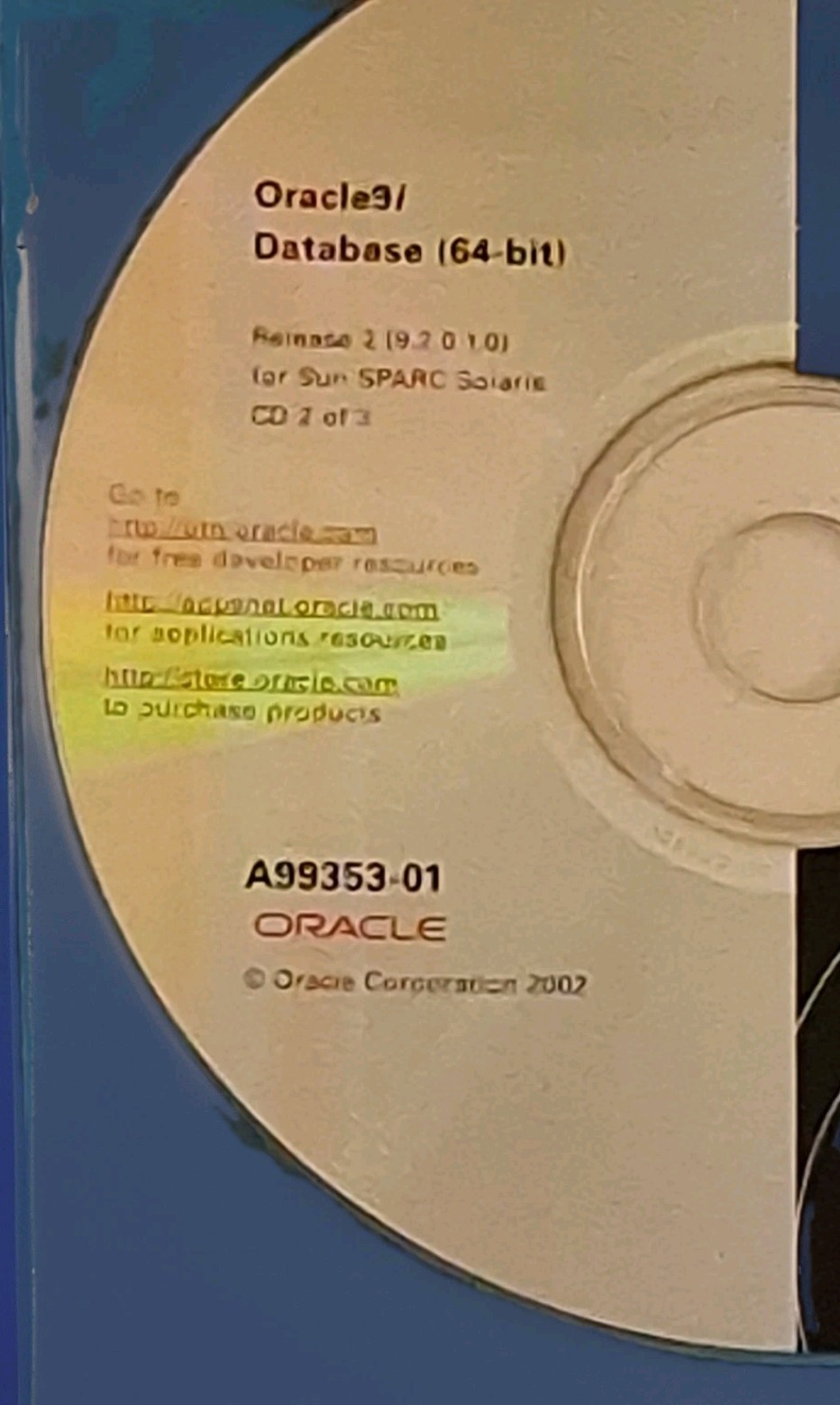 Oracle9i Database Release 2 64-bit SPARC & Solaris 3CDs set 9.2.0.1.0 Scarce