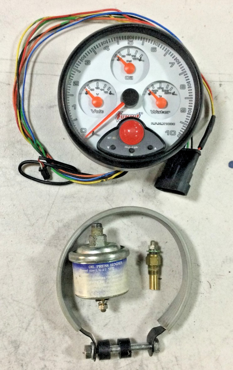 Summit Racing 4-in-1 Gauge White Face 5" Tachometer Kit – RPM Oil Temp Volt