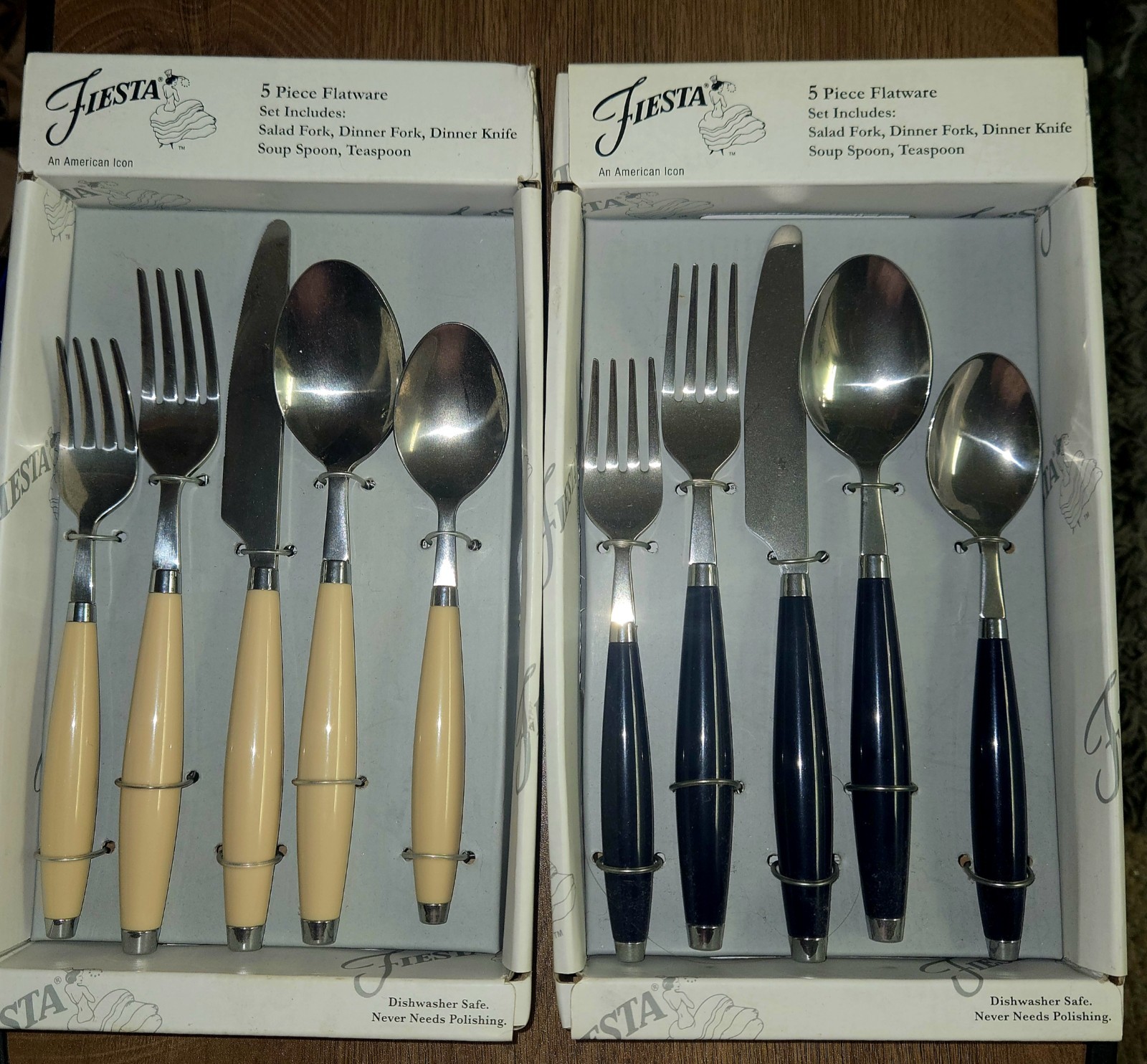 HLC Fiestaware 5-piece flatware sets Ivory and Cobalt Blue