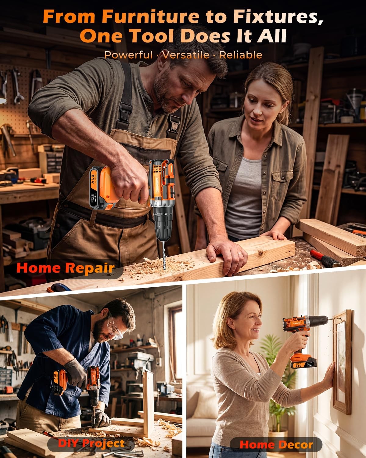 21V Cordless Drill Set with Case | Easy to Control & Lightweight | 2 Batteries
