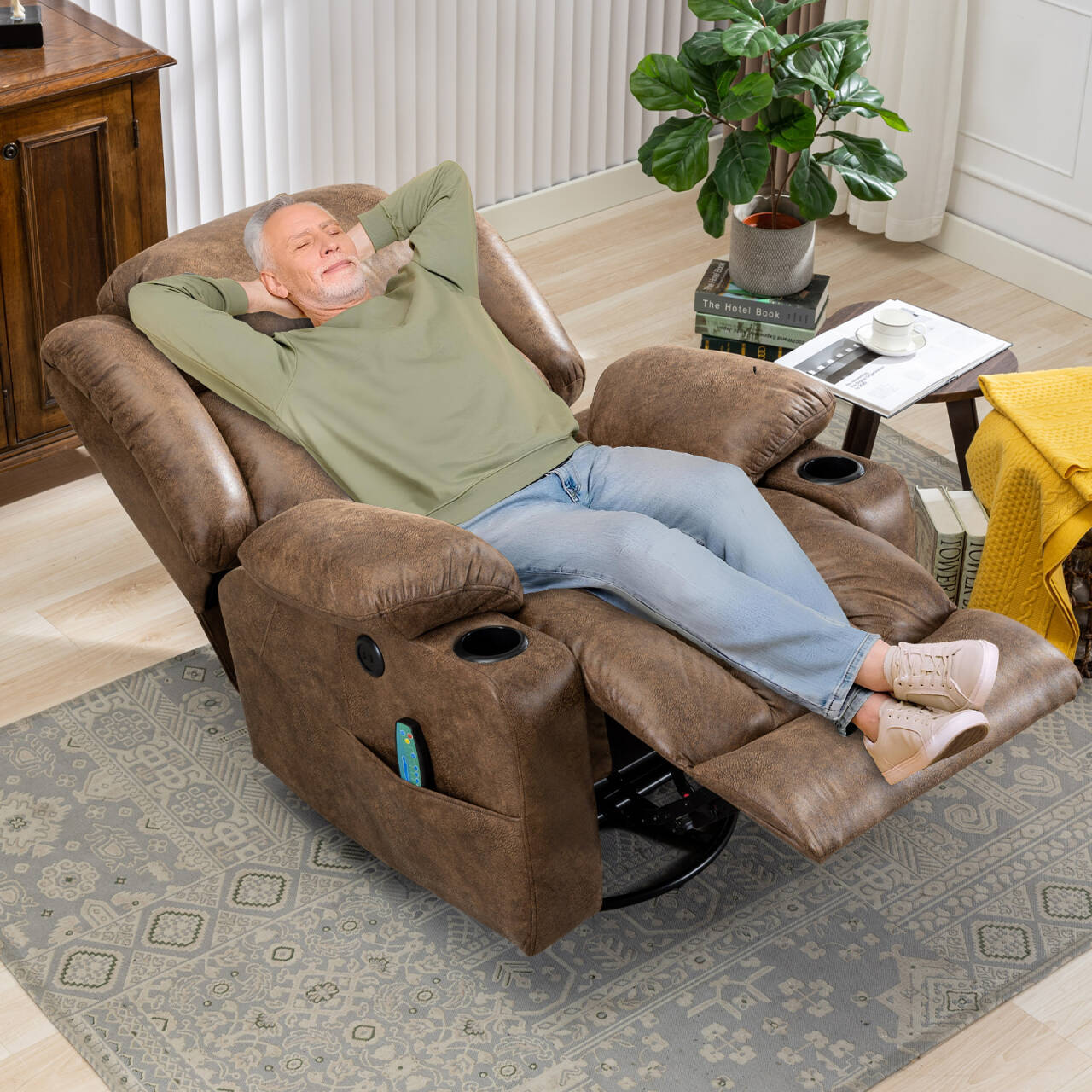 Elderly Swivel Rocker Recliner Chair with Massage & Vibration Heated Sofa Lounge