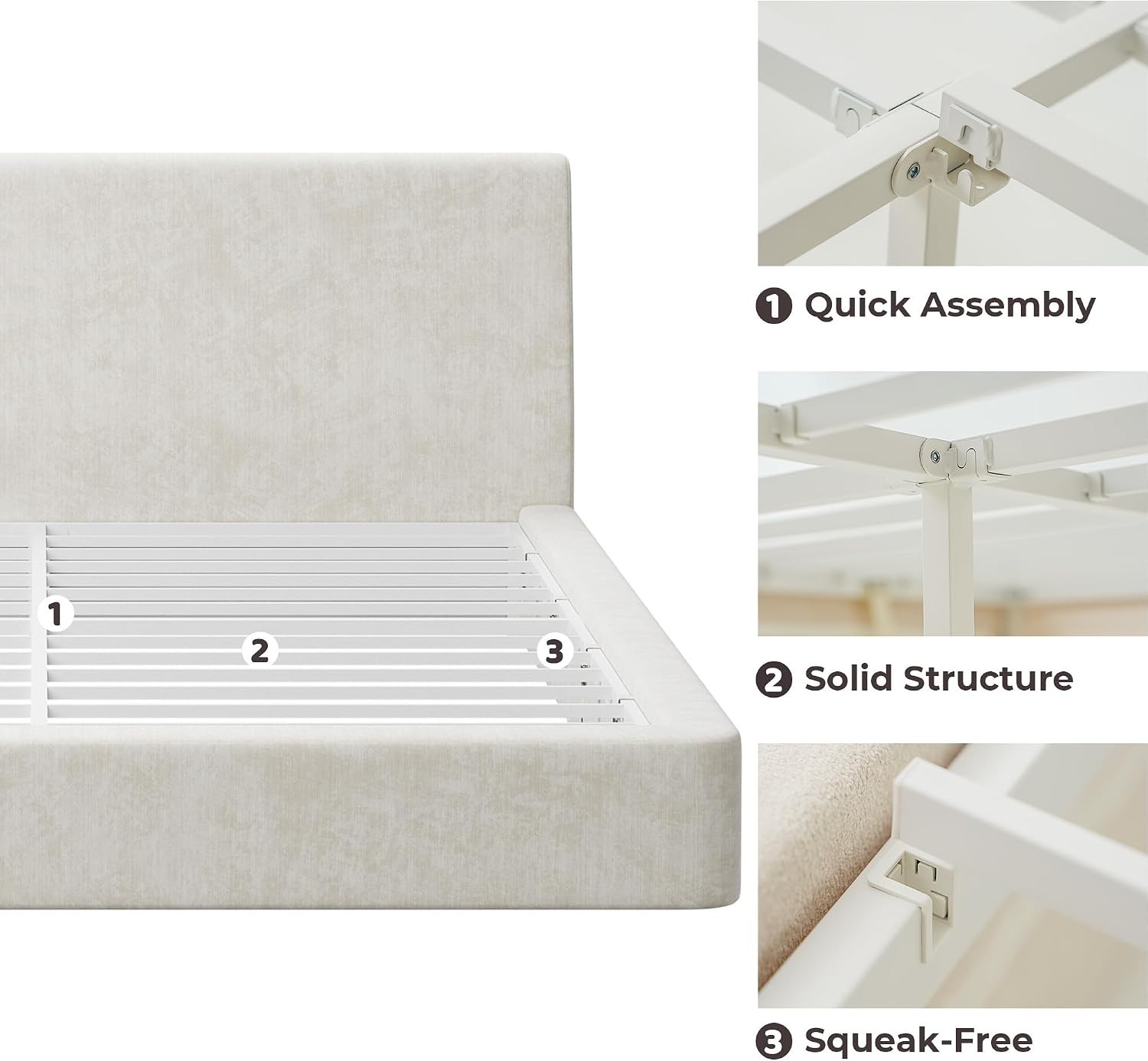 AirFrame King Size Bed Frame W/ Ergonomic Angled Foam Cushioned Headboard