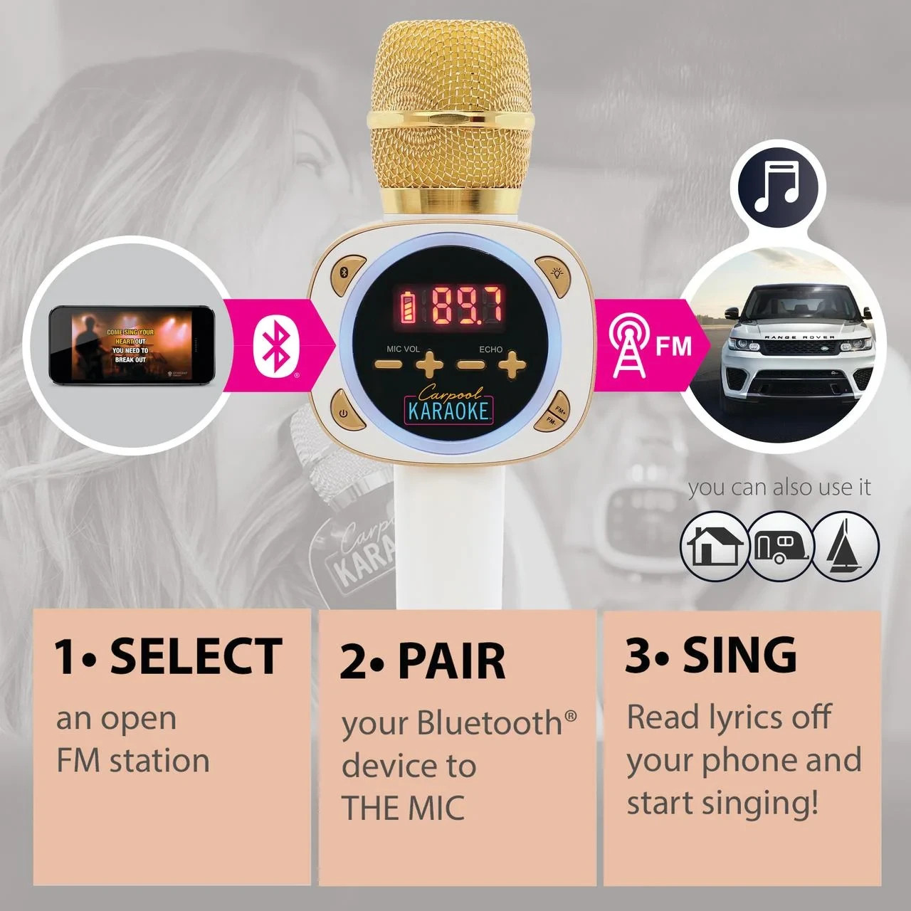 The Singing Machine Wireless Bluetooth Microphone Carpool Karaoke Machine
