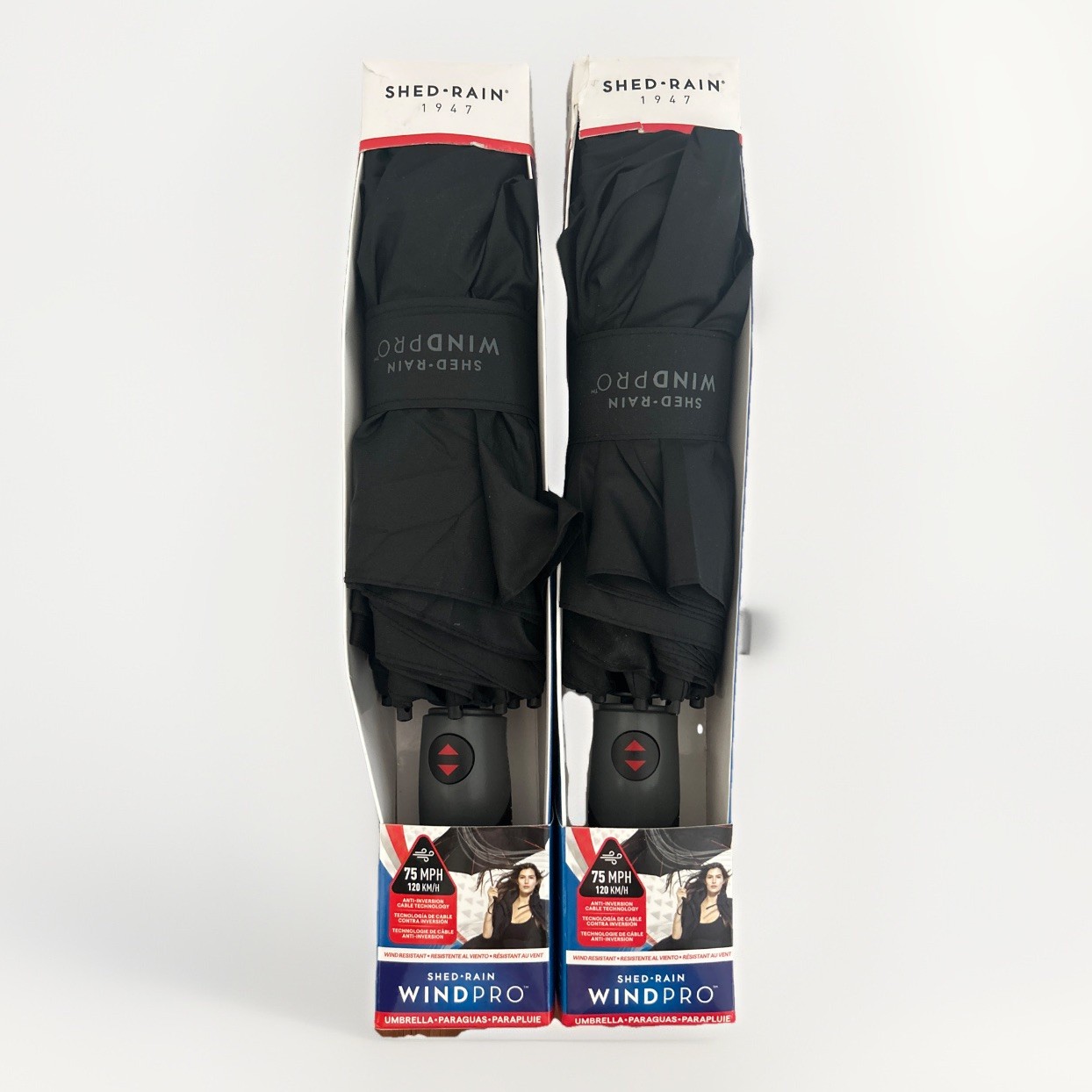 Shed Rain WindPro ARC 46"  Vented Compact Umbrella Black 2 Pack UVG