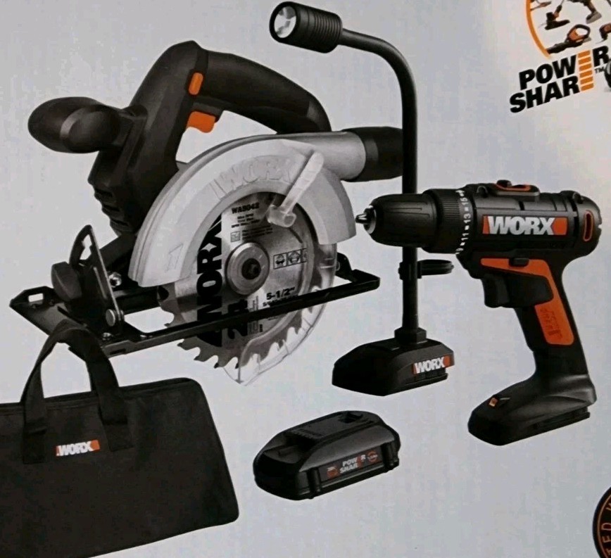 Worx WX959L 20V PowerShare Cordless Drill Circular Saw Combo Kit Li-Ion NEW