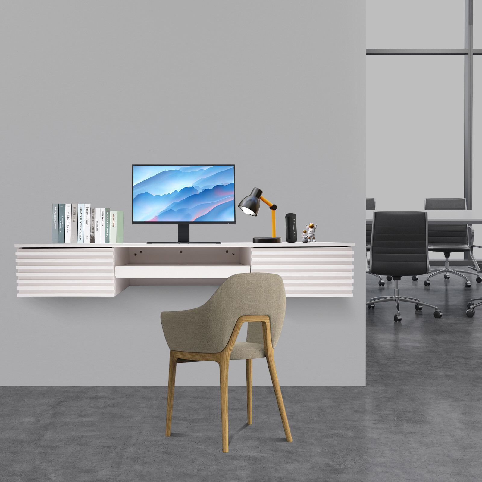 Wall Mounted Desk Wall Organizer Rectangular Table w/ Pull Out Drawer 54.43kg