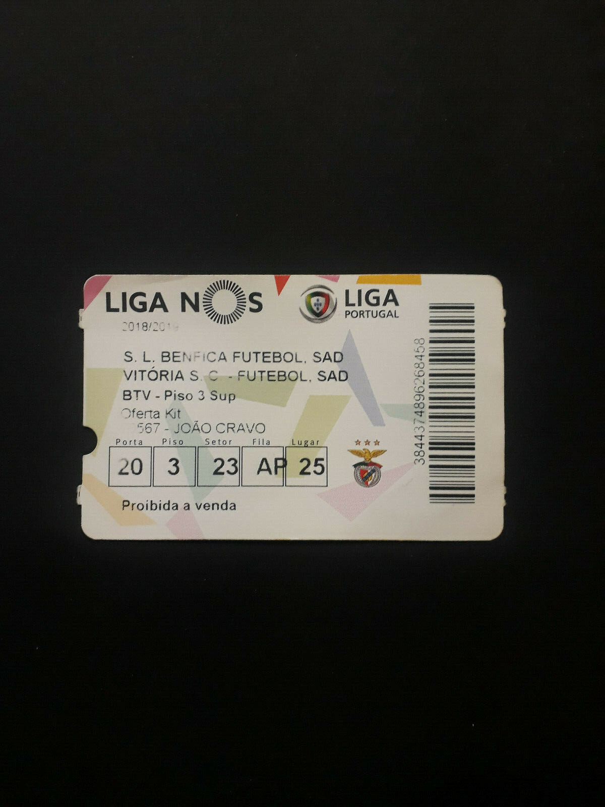 Ticket: Benfica vs Vitoria Guimaraes; Liga NOS 2018/19 - collection resolution - D