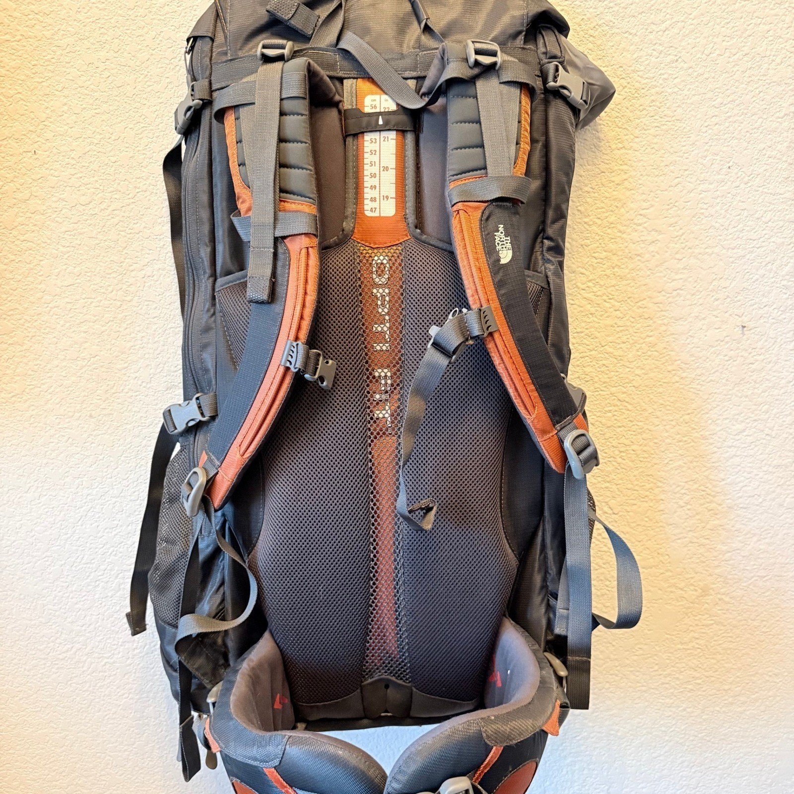 North Face Terra 65 65L Hiking Backpack Orange Gray Internal Frame Camping Pack