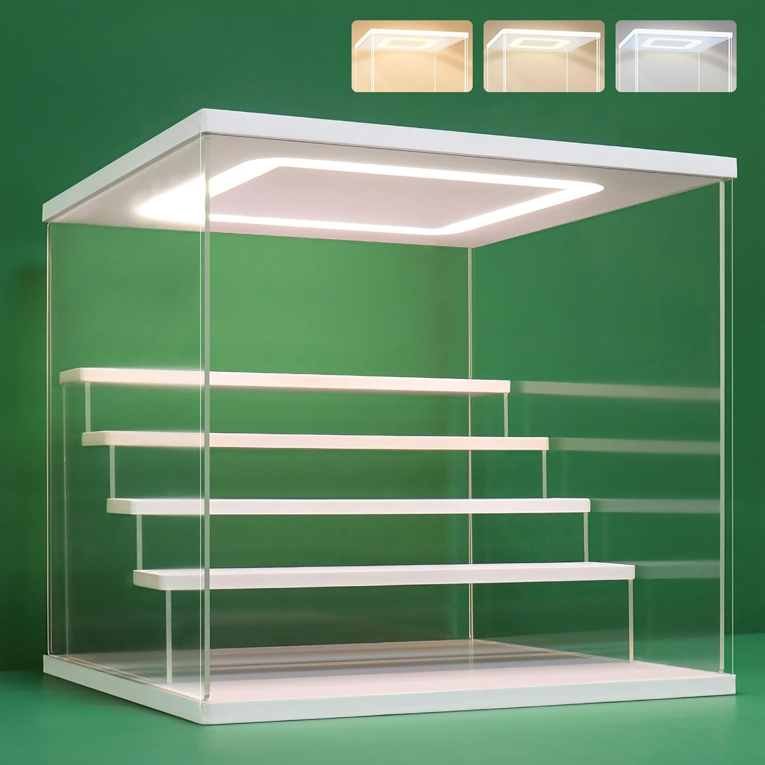 Clear Acrylic Display Case Stand with LED Light 2/3/4/5/6 Tier Storage Box Sh...