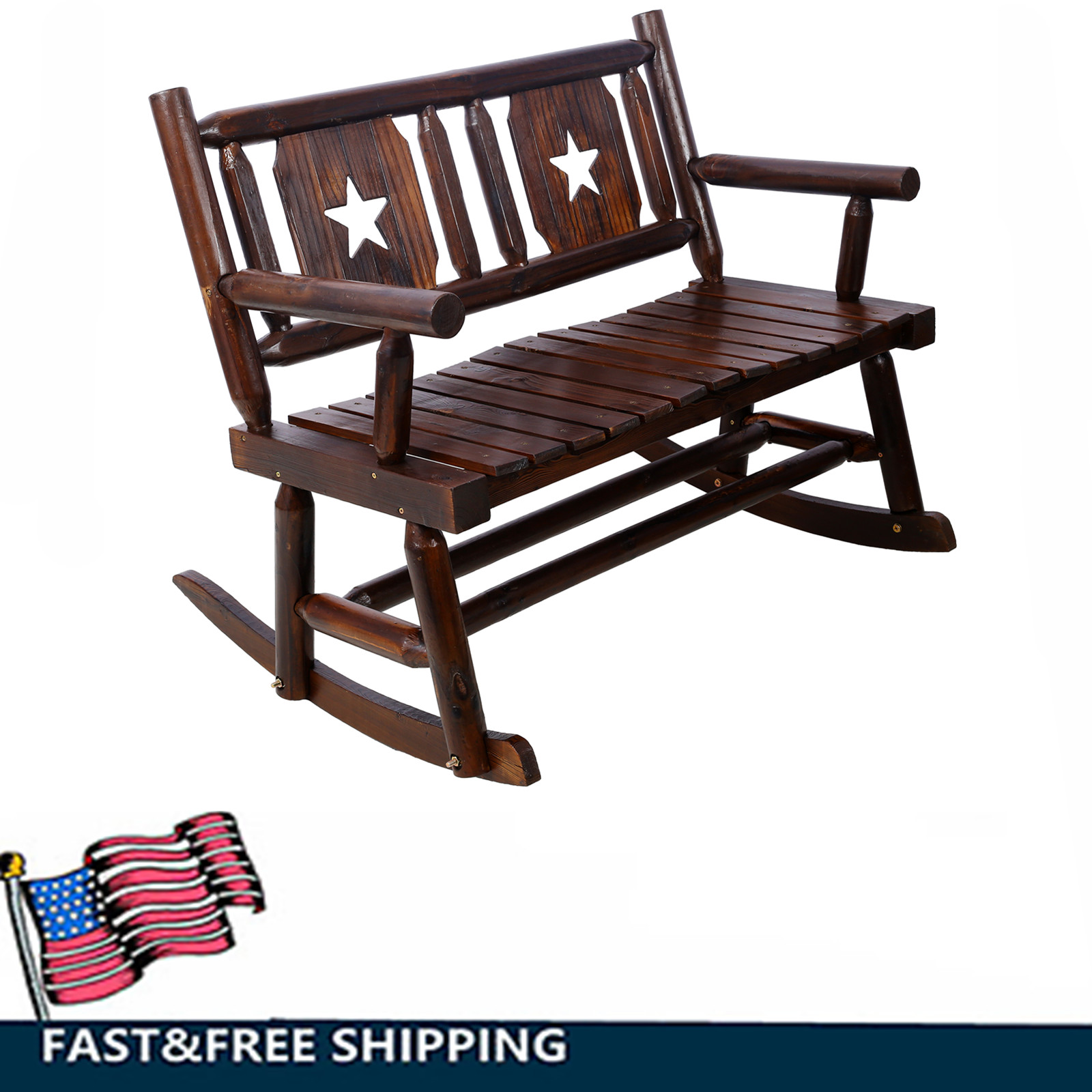 2 Persons Outdoor Wood Rocking Bench Patio Chairs Porch Rocker Garden Furniture