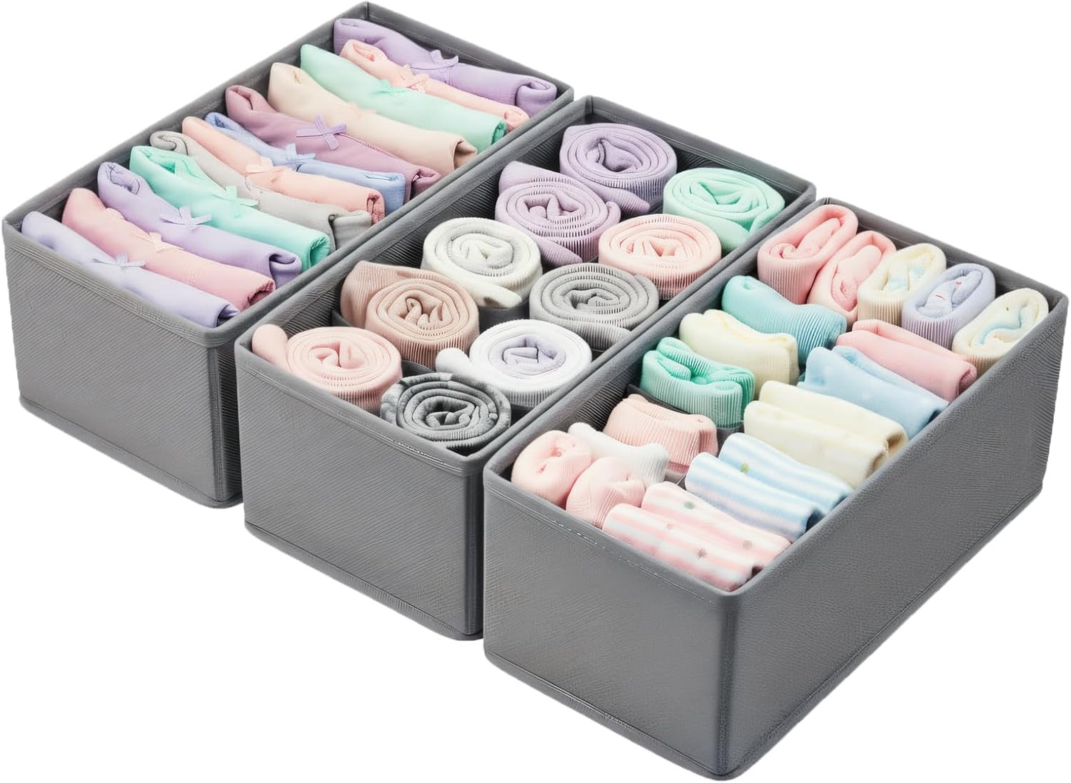 Small Foldable Fabric Drawer Organizer 3-Pack - 11“ Breathable Closet & Dresser