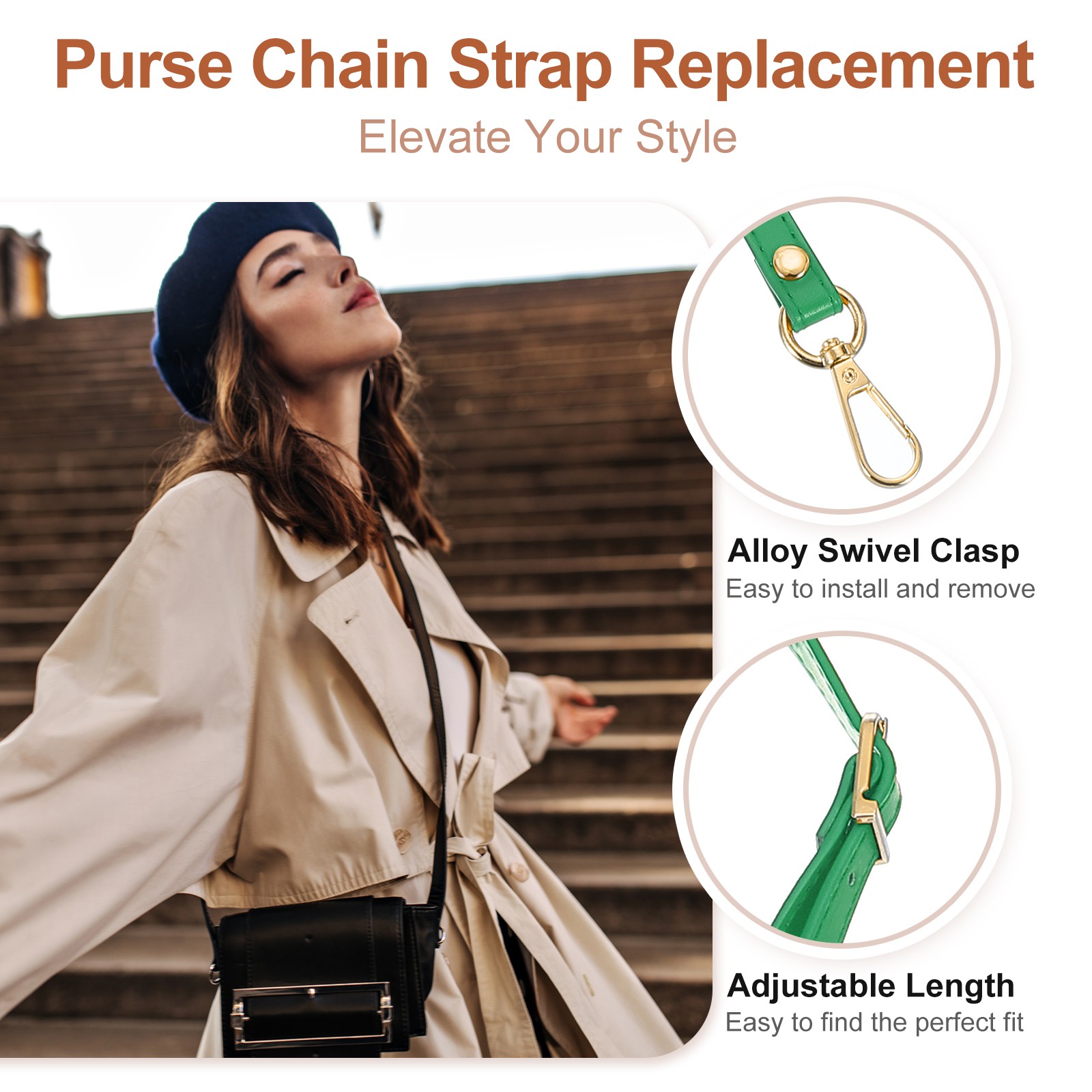 47" Adjustable PU Leather Purse Strap with Gold Hardware Green