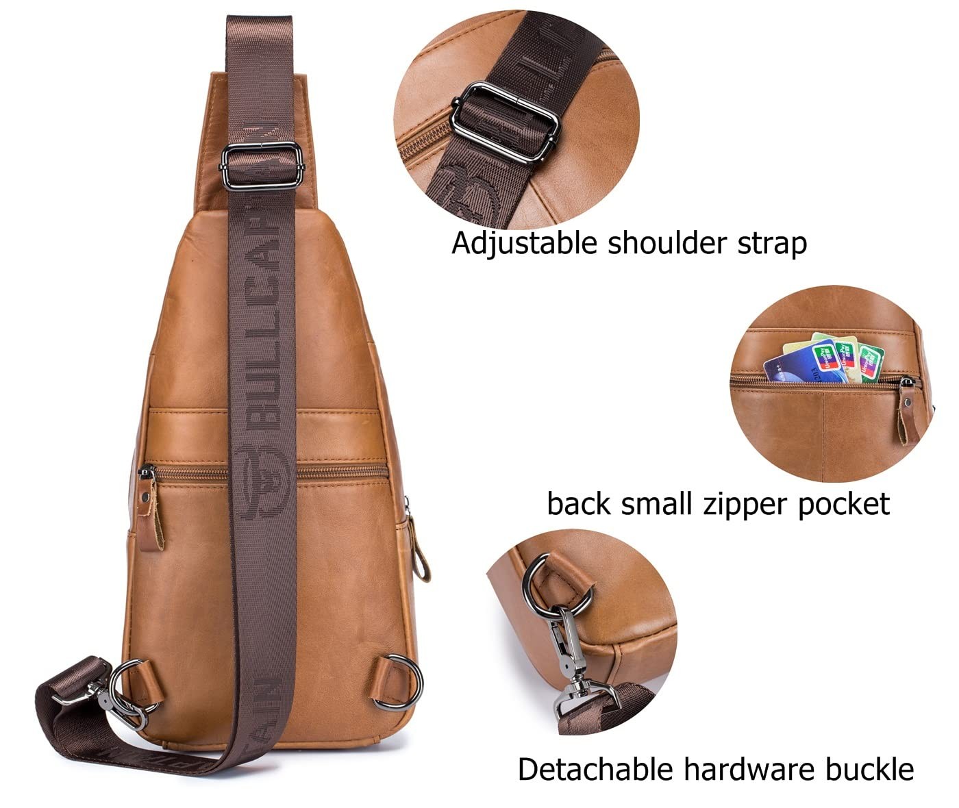 Men Sling Chest Bag Genuine Leather Casual Multipurpose Crossbody Shoulder Ba...