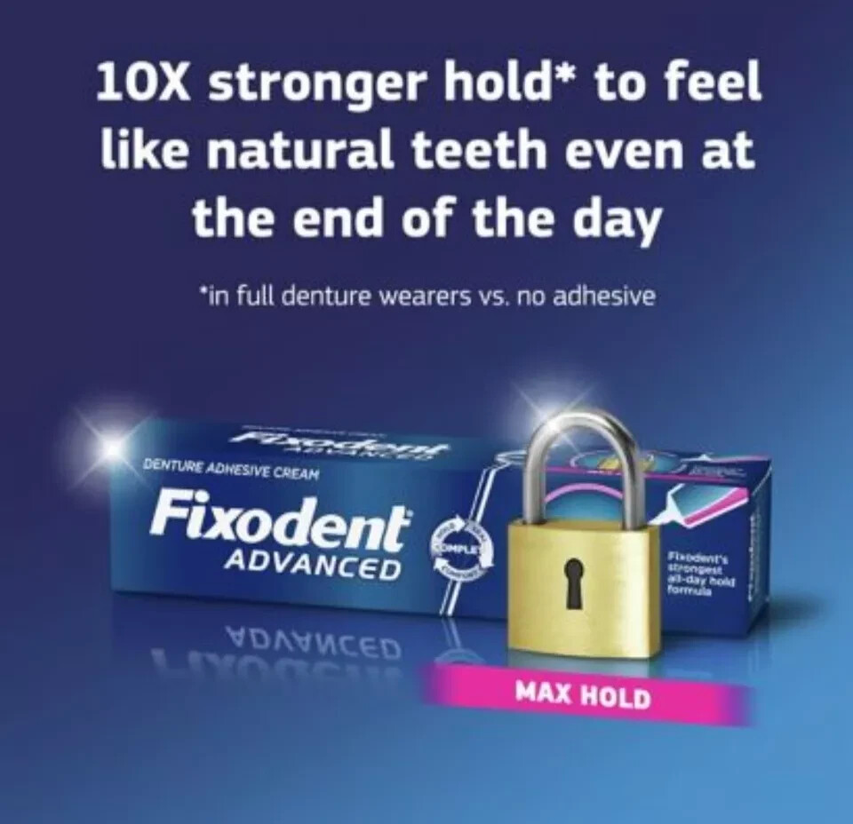 4 Count Fixodent Advanced Max Hold Denture Adhesive, 2.2 oz
