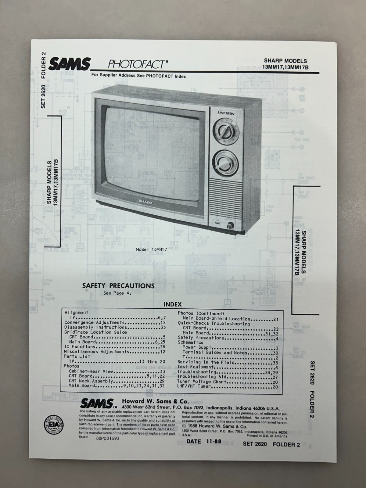Sharp 13MM17 Service Manual Sams Photofact Free Shipping