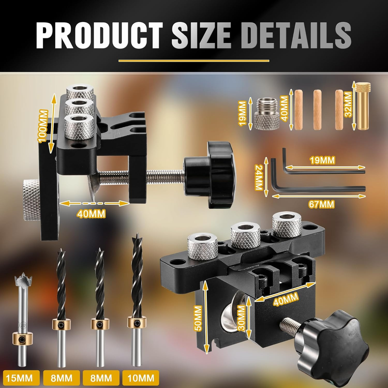 3 in 1 Dowel Jig Drill Kit,Self Centering Doweling Jig,Adjustable Drilling Width